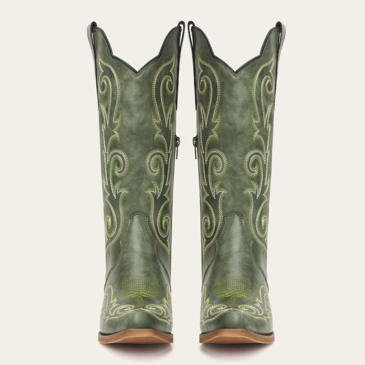 The Jolene - Sage Green Scroll Embroidered Snip Toe Cowgirl Boots with Side Zipper
