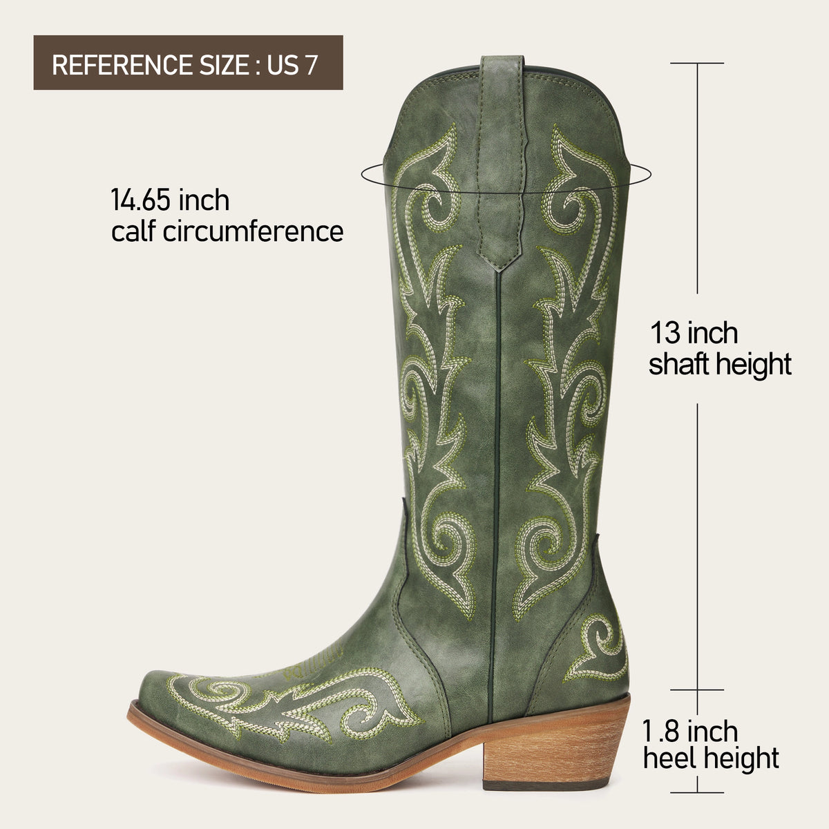 The Jolene - Sage Green Scroll Embroidered Snip Toe Cowgirl Boots with Side Zipper