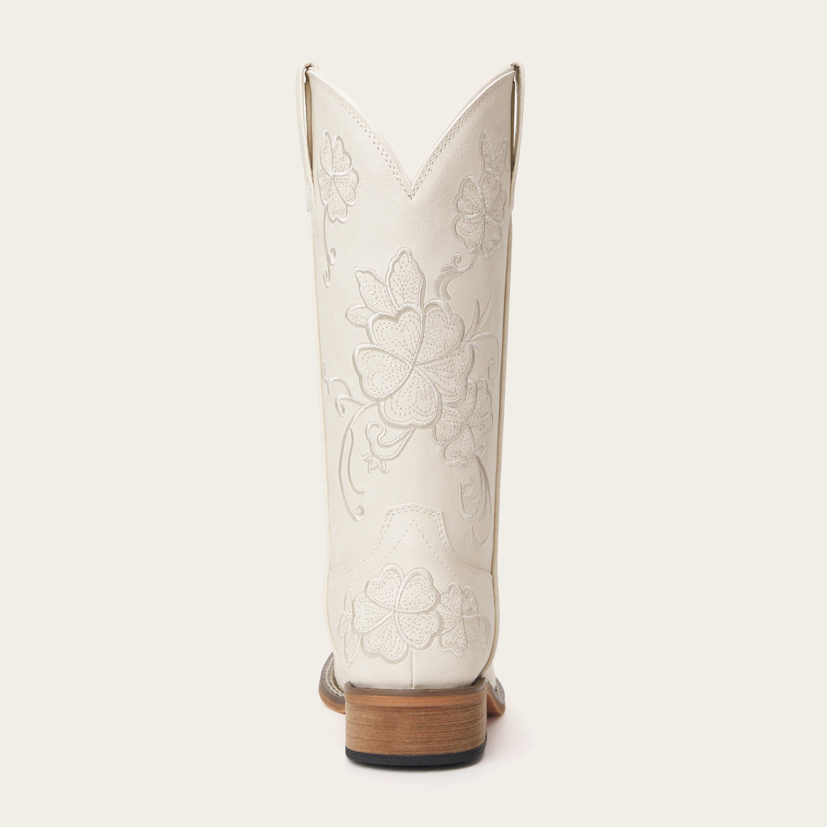 The Magnolia - Cream Floral Embroidered Square Toe Short Cowgirl Boots with Low Heel