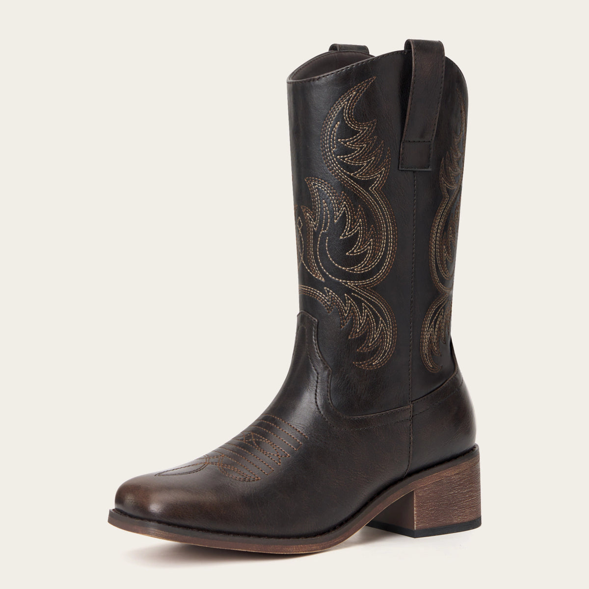 The Bronco - Black Square Toe Short Cowgirl Boots with Western Embroidery