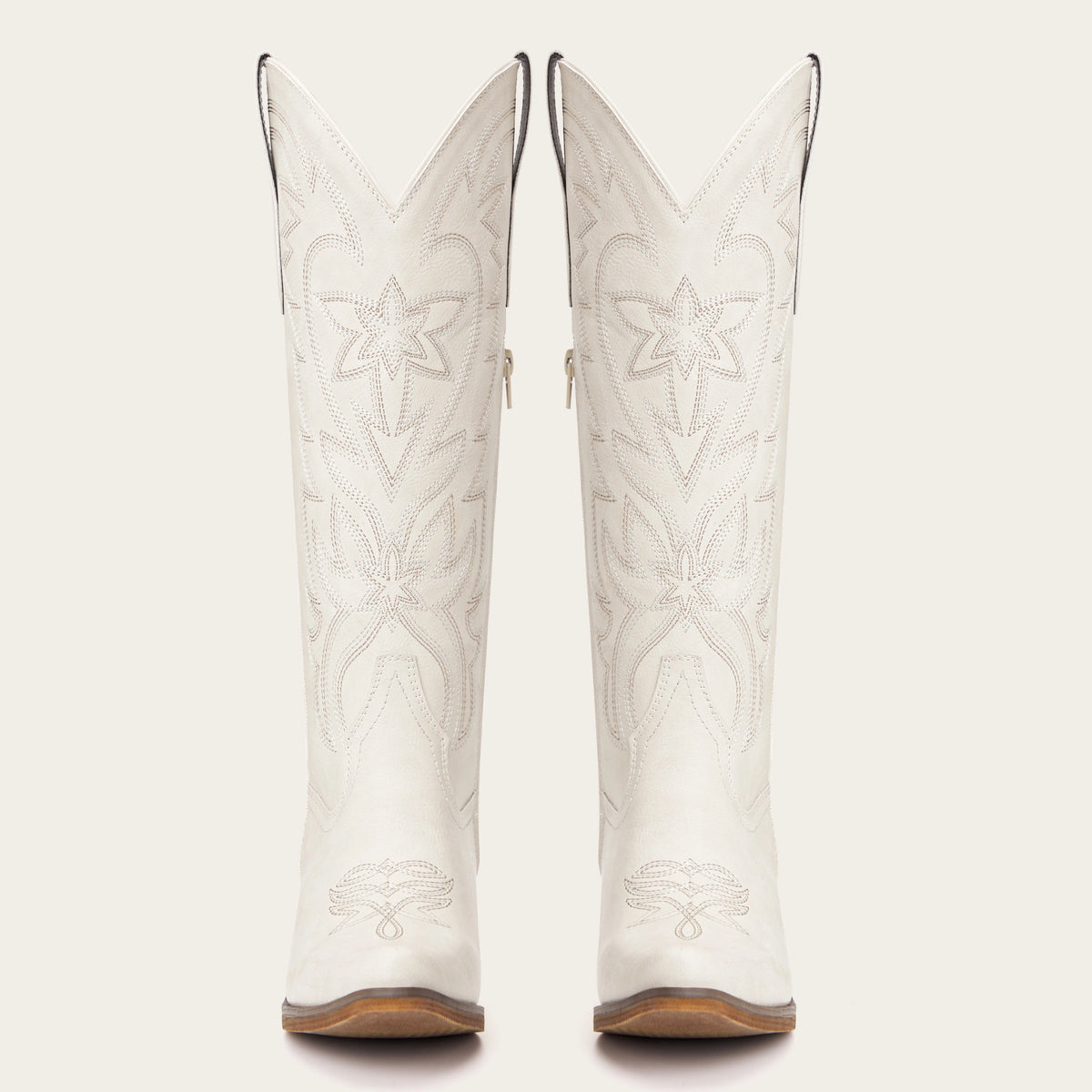 The Molly Wood - Cream Starburst Embroidered Tall Western Cowgirl Boots with Side Zipper