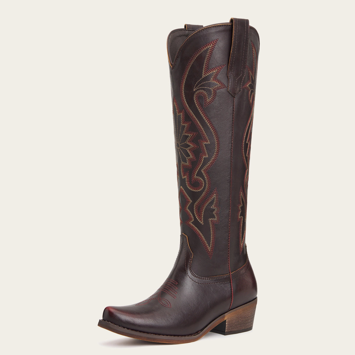 The Roswell - Mahogany Tall Embroidered Cowgirl Boots with Side Zipper