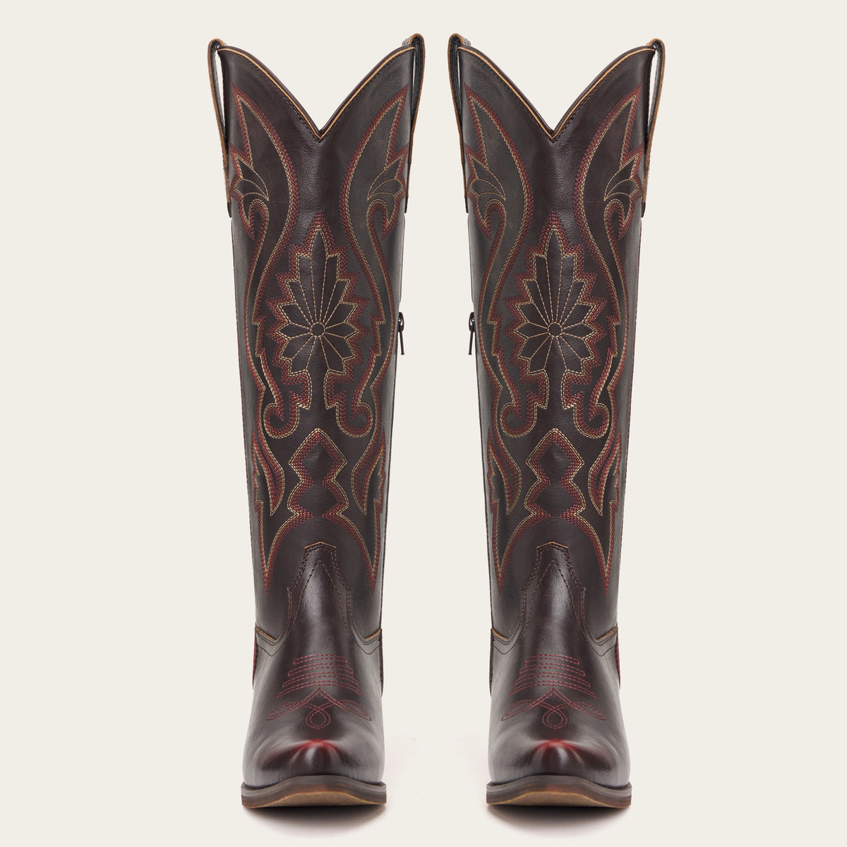 The Roswell - Mahogany Tall Embroidered Cowgirl Boots with Side Zipper