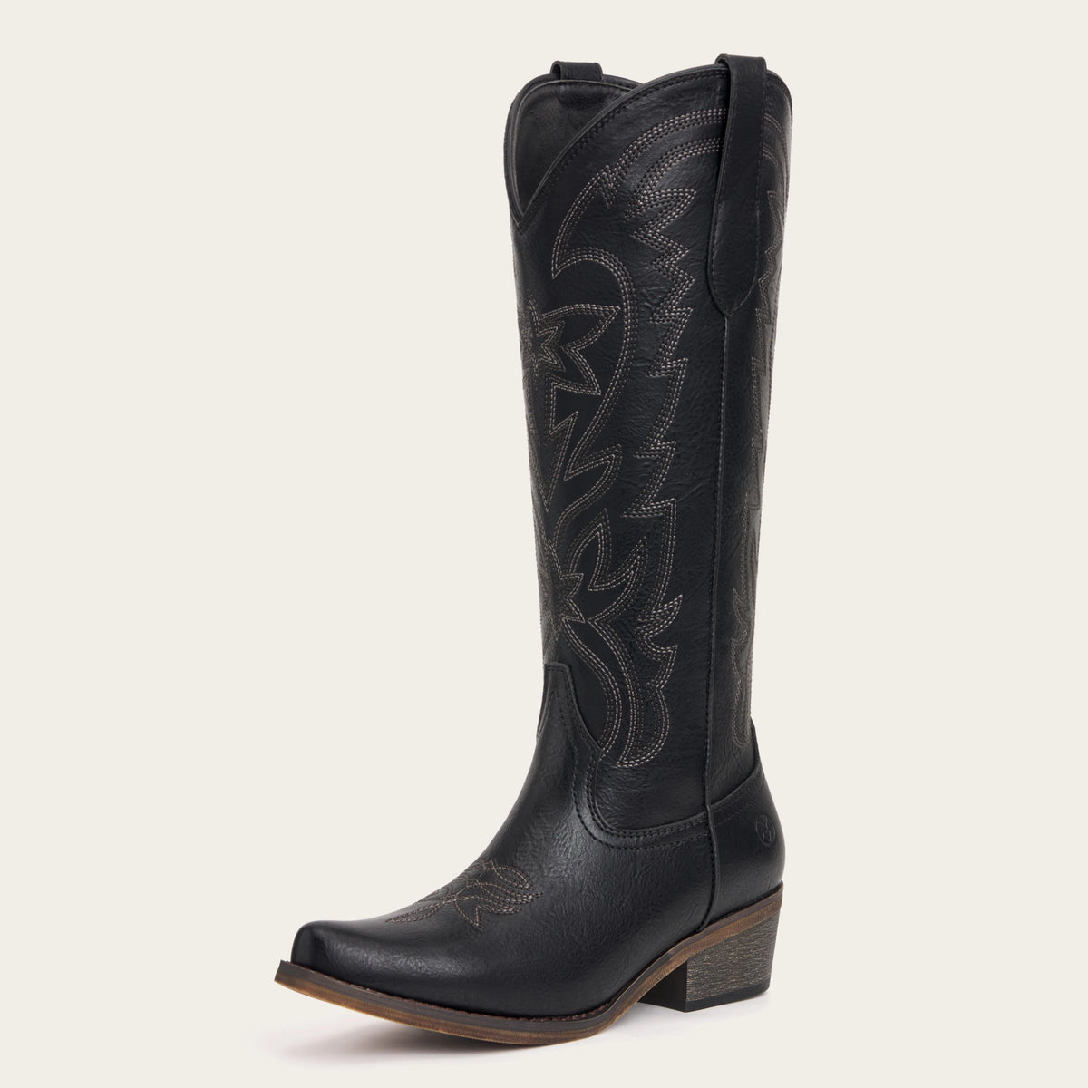 The Molly Wood - Black Starburst Embroidered Tall Western Cowgirl Boots with Side Zipper