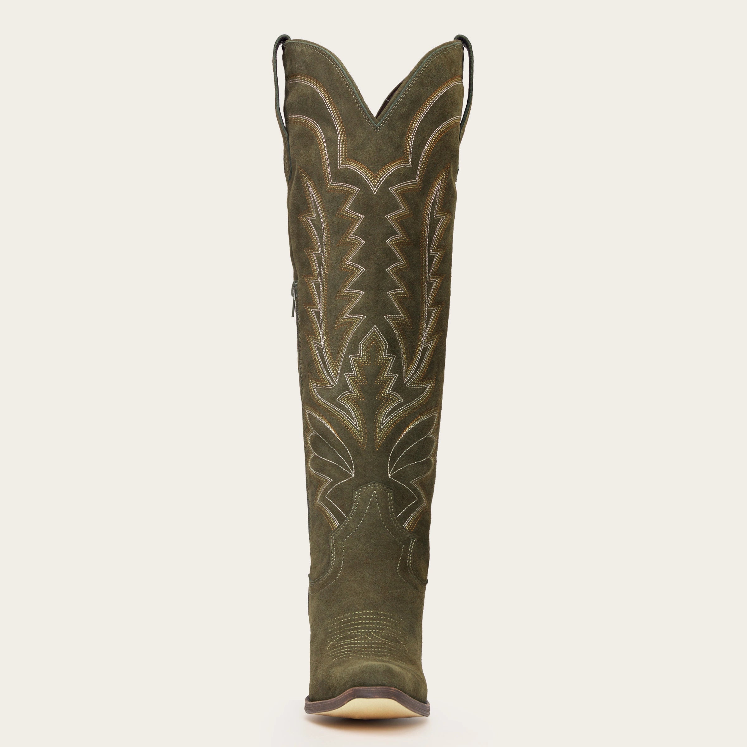 The Laurey - Olive Suede Embroidered Cowgirl Boots with Classic Western Flair