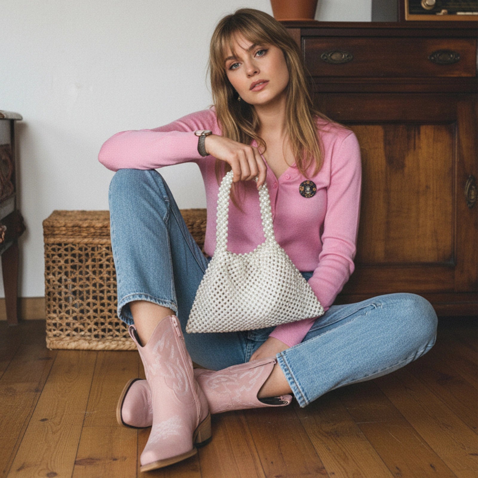 The Rosie - Snip Toe Pink Cowgirl Booties Embroidery Side Zipper