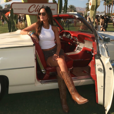 The Molly Wood – Brown Starburst Embroidered Snip Toe Tall Western Cowgirl Boots