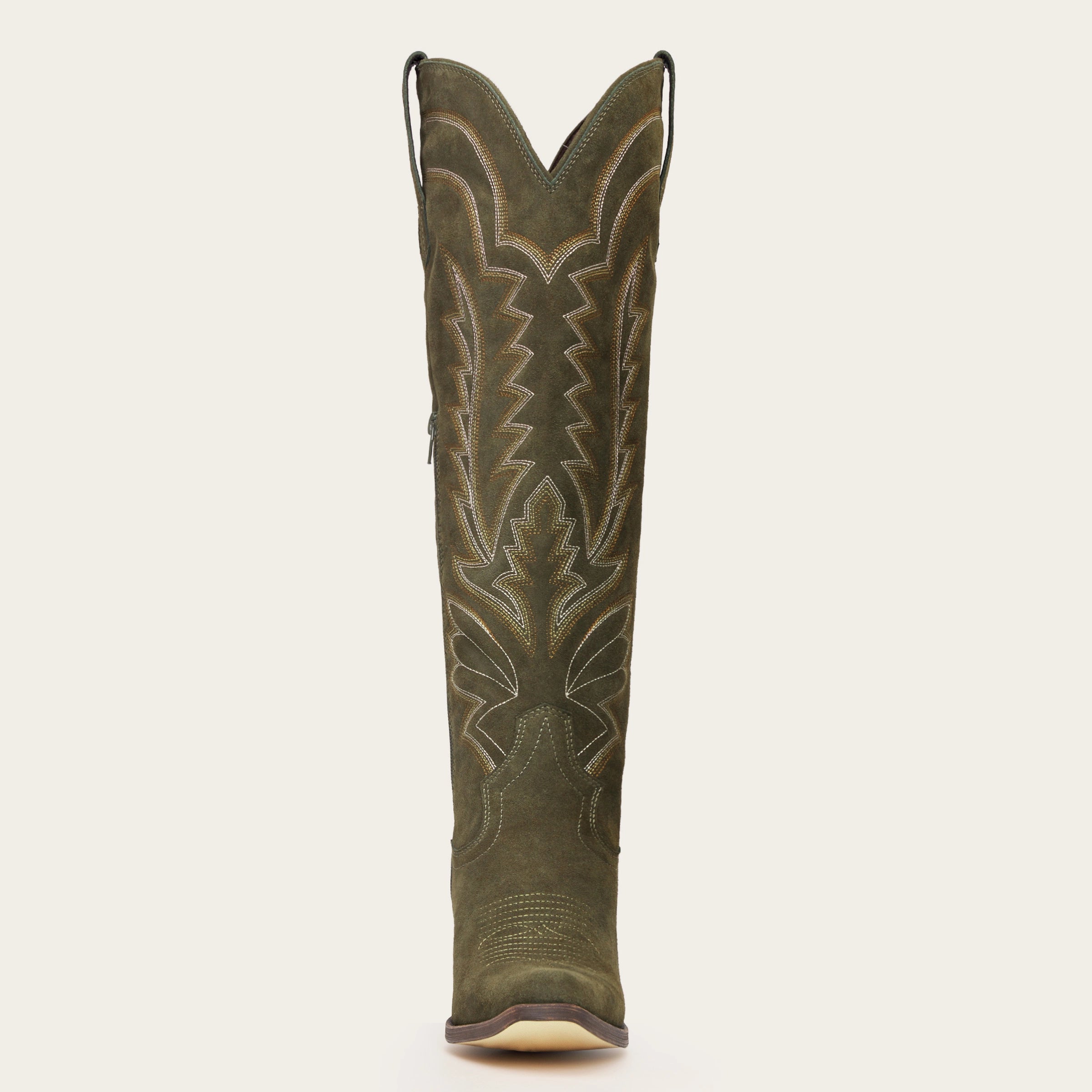 The Laurey - Olive Suede Embroidered Cowgirl Boots with Classic Western Flair