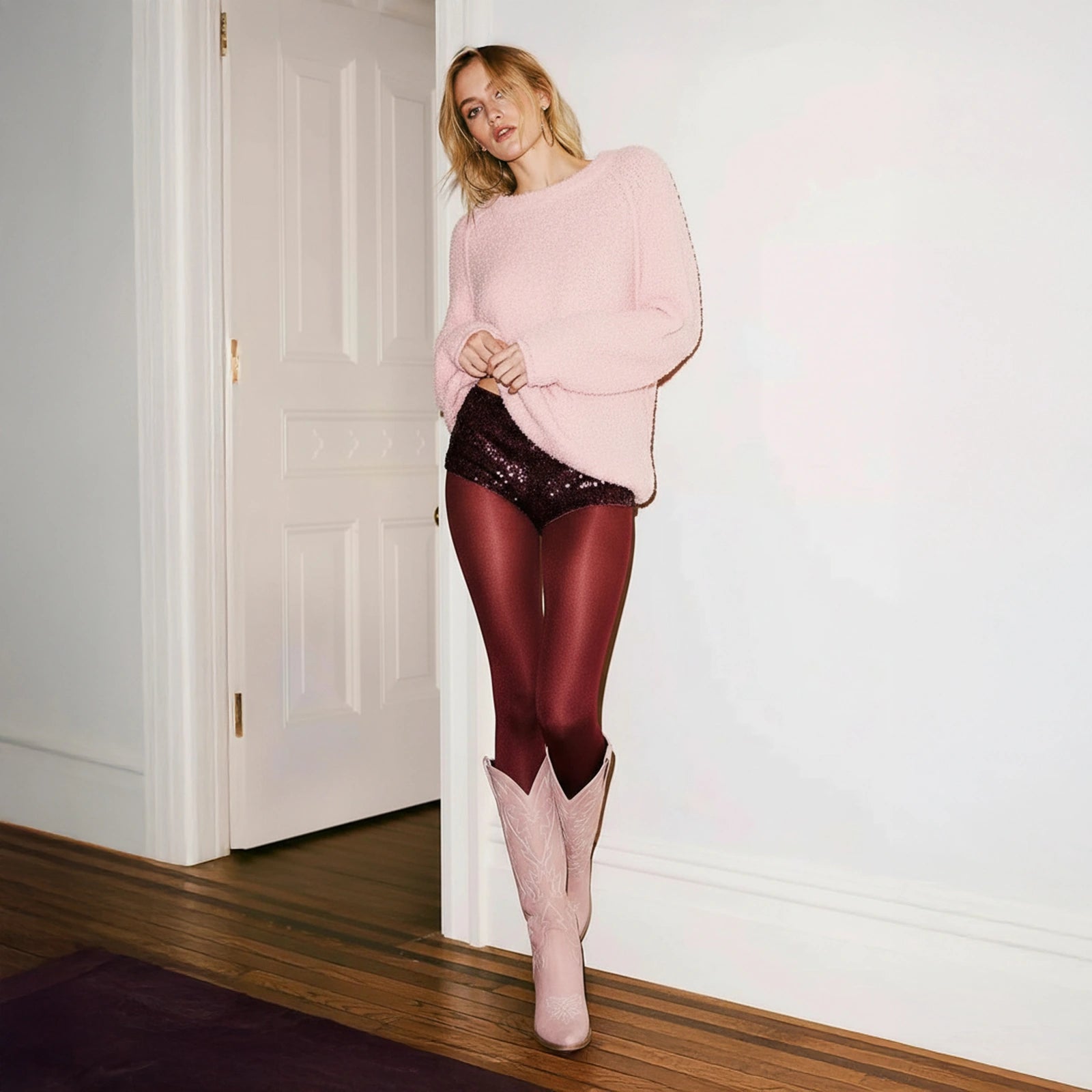 The Molly Wood – Pink Snip Toe Embroidered Cute Comfortable Tall Cowgirl Boots