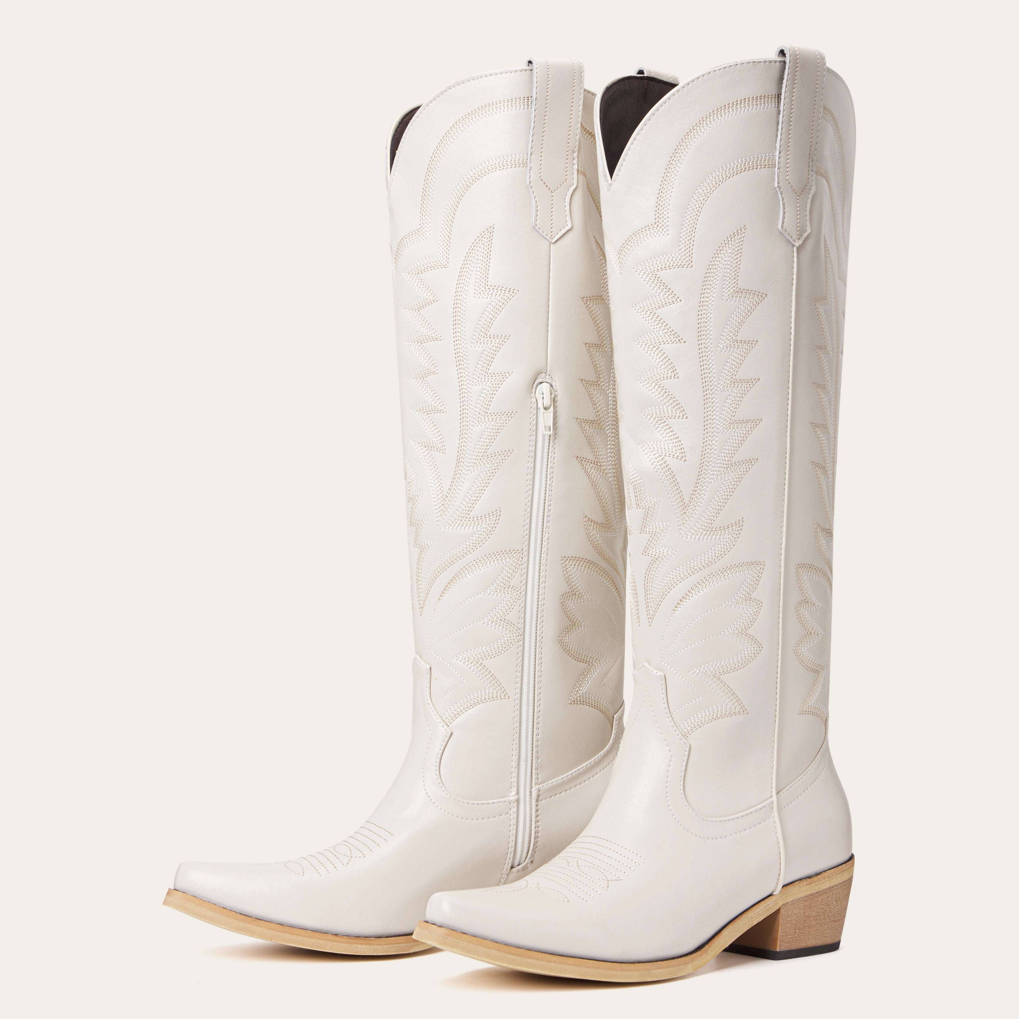 The Laurey - Ivory Embroidered Cowgirl Boots with Classic Western Flair