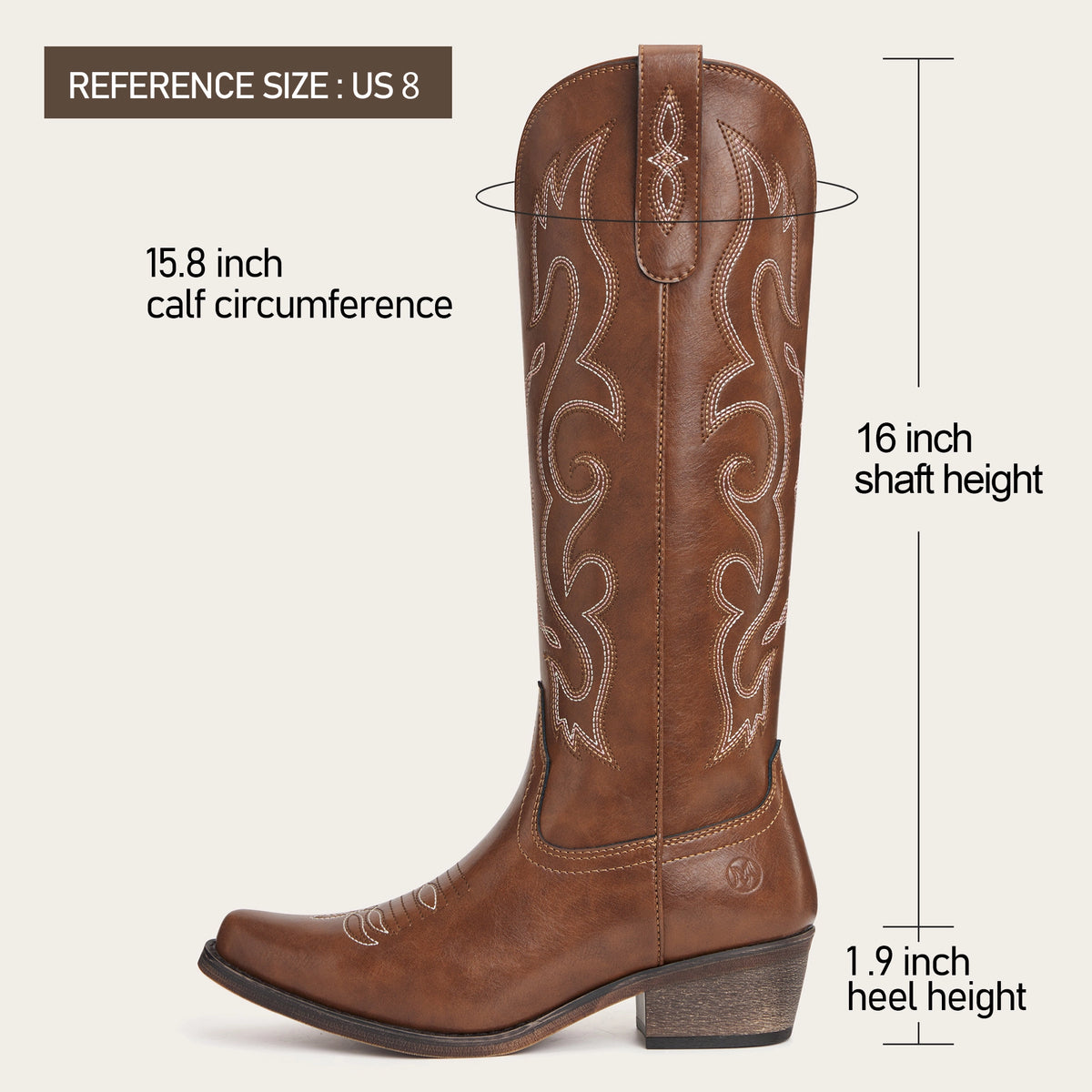 The Cheyenne - Brown Vintage Scroll Embroidered Snip Toe Cowgirl Boots with Side Zipper
