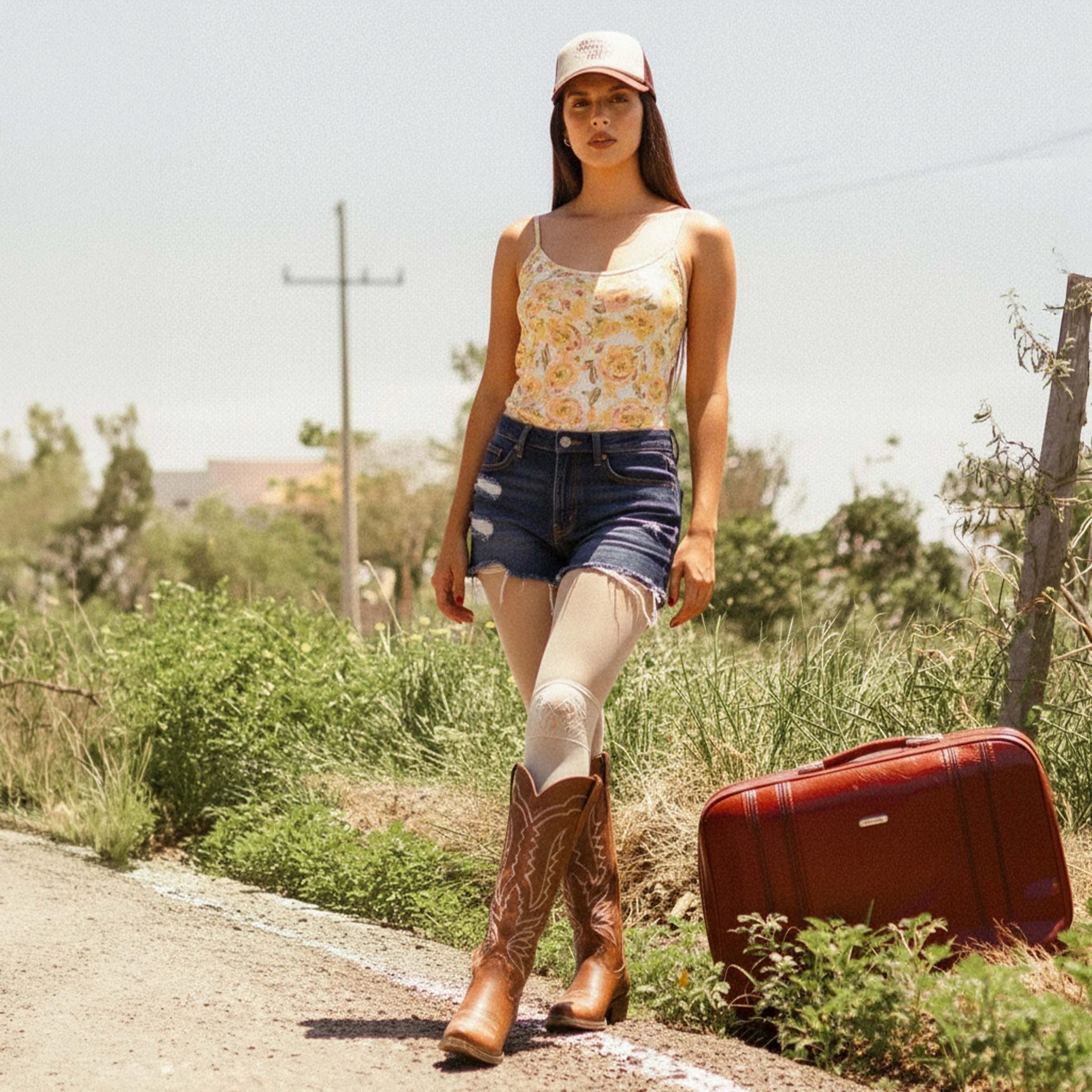 The Laurey - Brown Embroidered Snip Toe Cowgirl Boots with Side Zipper