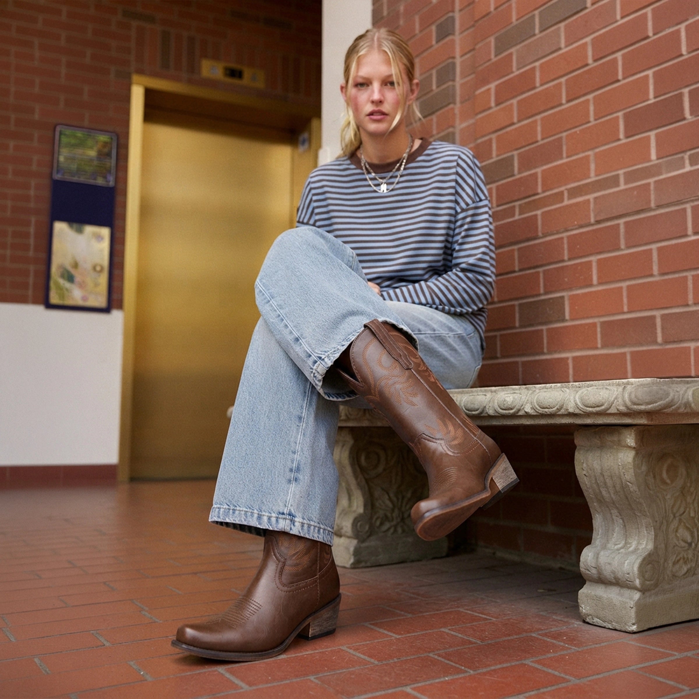 The Elizabeth - Brown Bonded Leather Classic Snip Toe Cowgirl Boots
