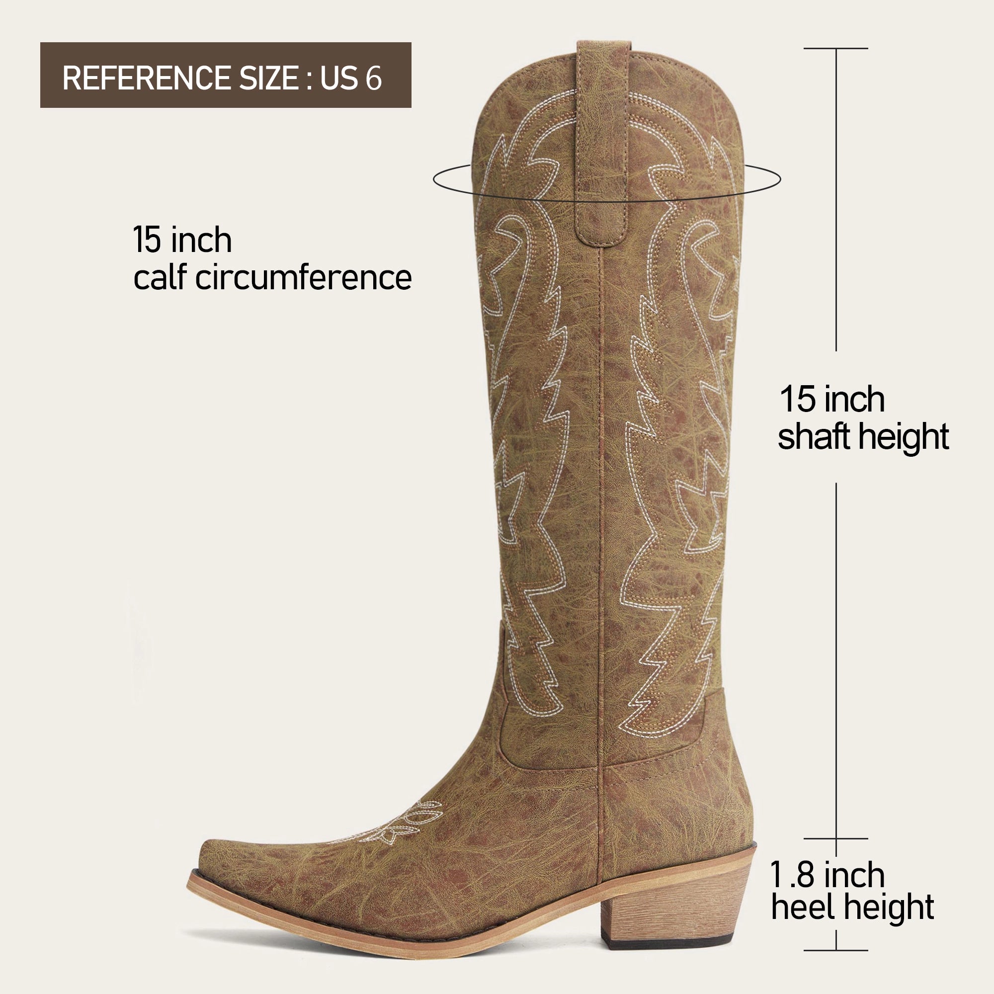 The Molly Wood - Distressed Beige Embroidered Tall Western Cowgirl Boots with Side Zipper