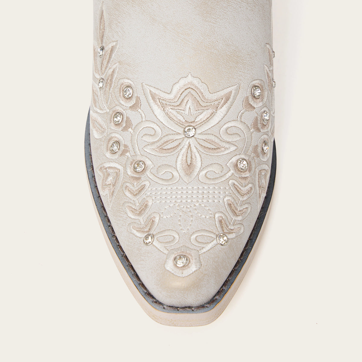The Grace - Ivory Floral Rhinestone Embroidered Soft Snip Toe Cowgirl Boots with Side Zipper