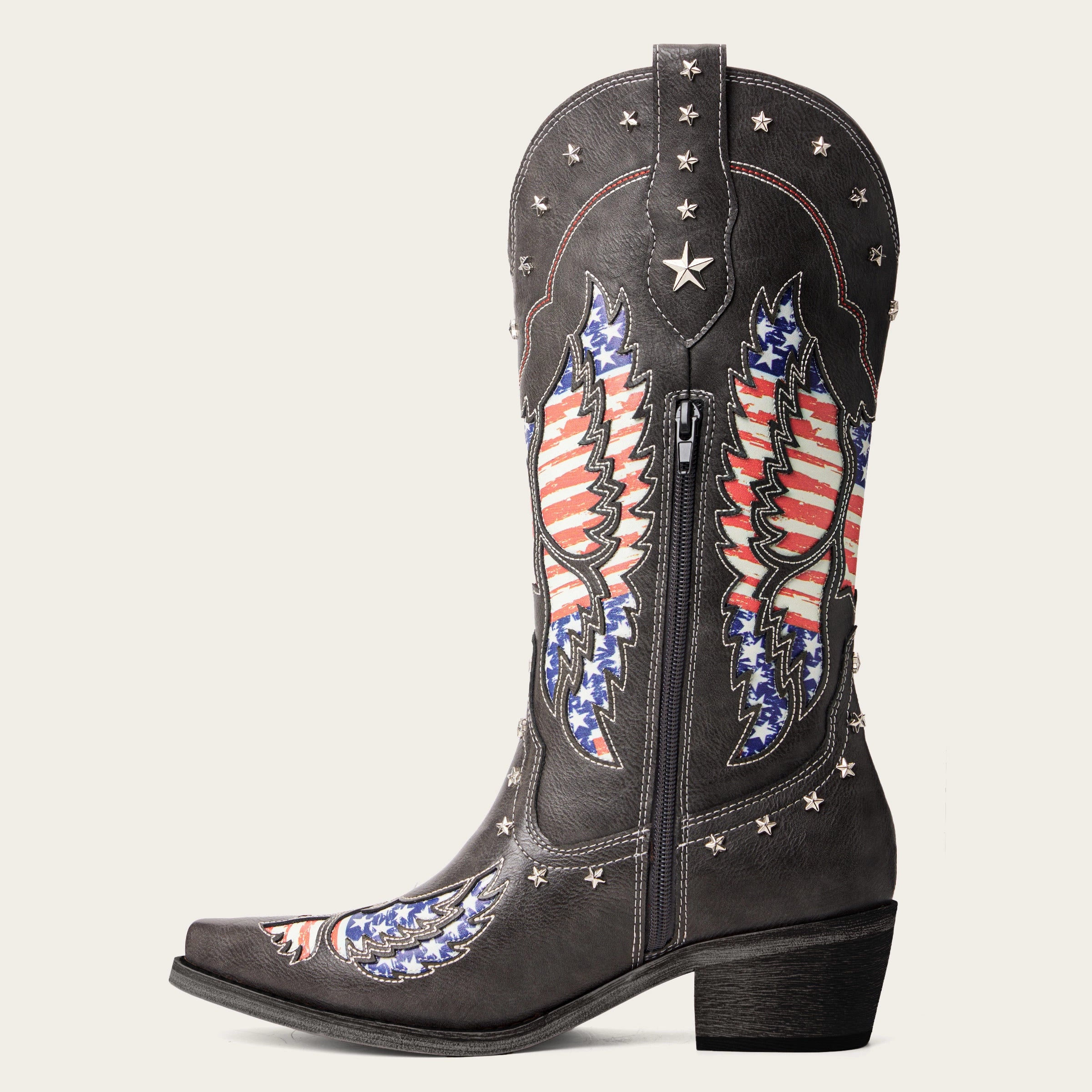 The Liberty – Grey Cowgirl Boots with 50 Stars & American Flag Eagle Embroidery