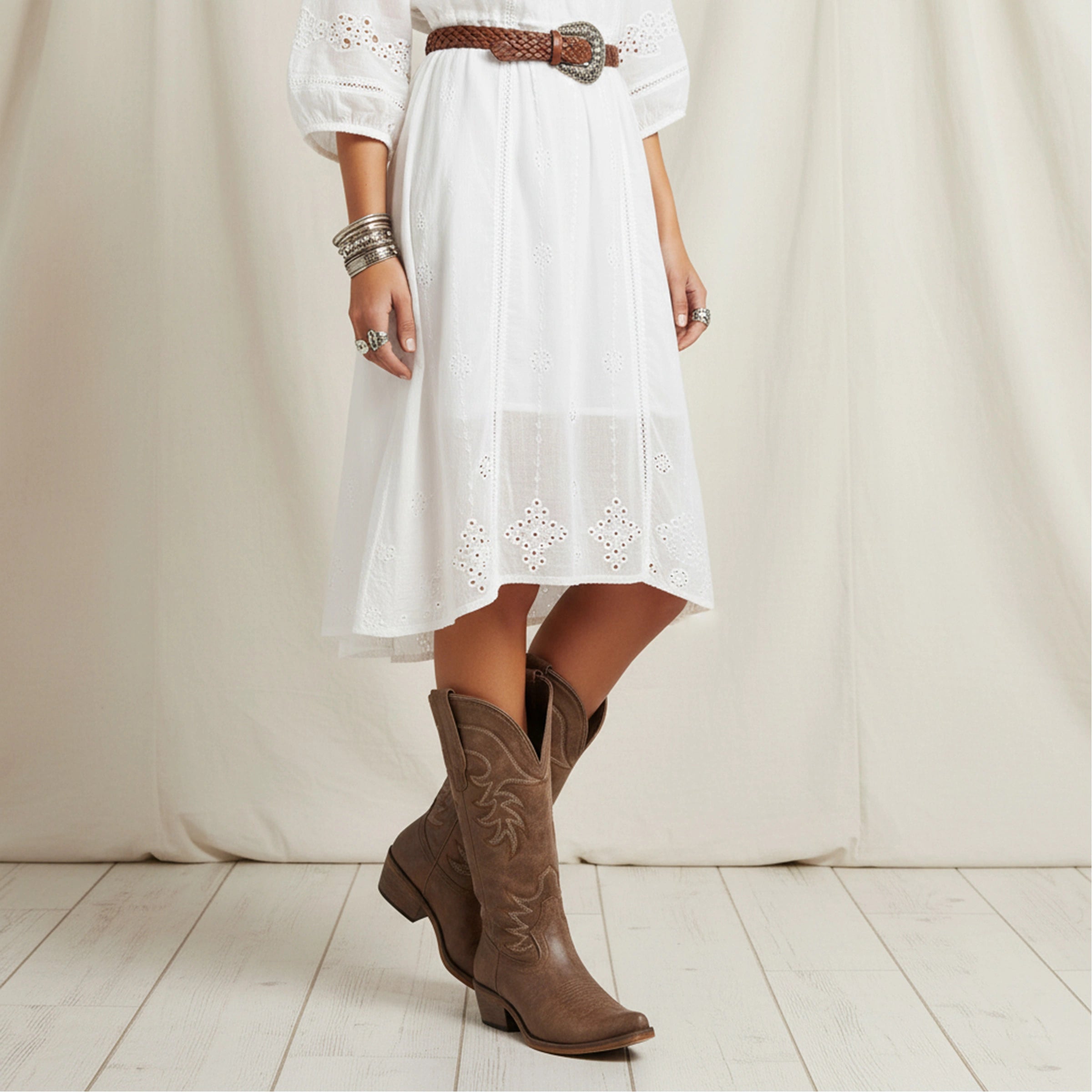 The Elizabeth - Brown Cowgirl Boots Snip Toe with Embroidered Detail