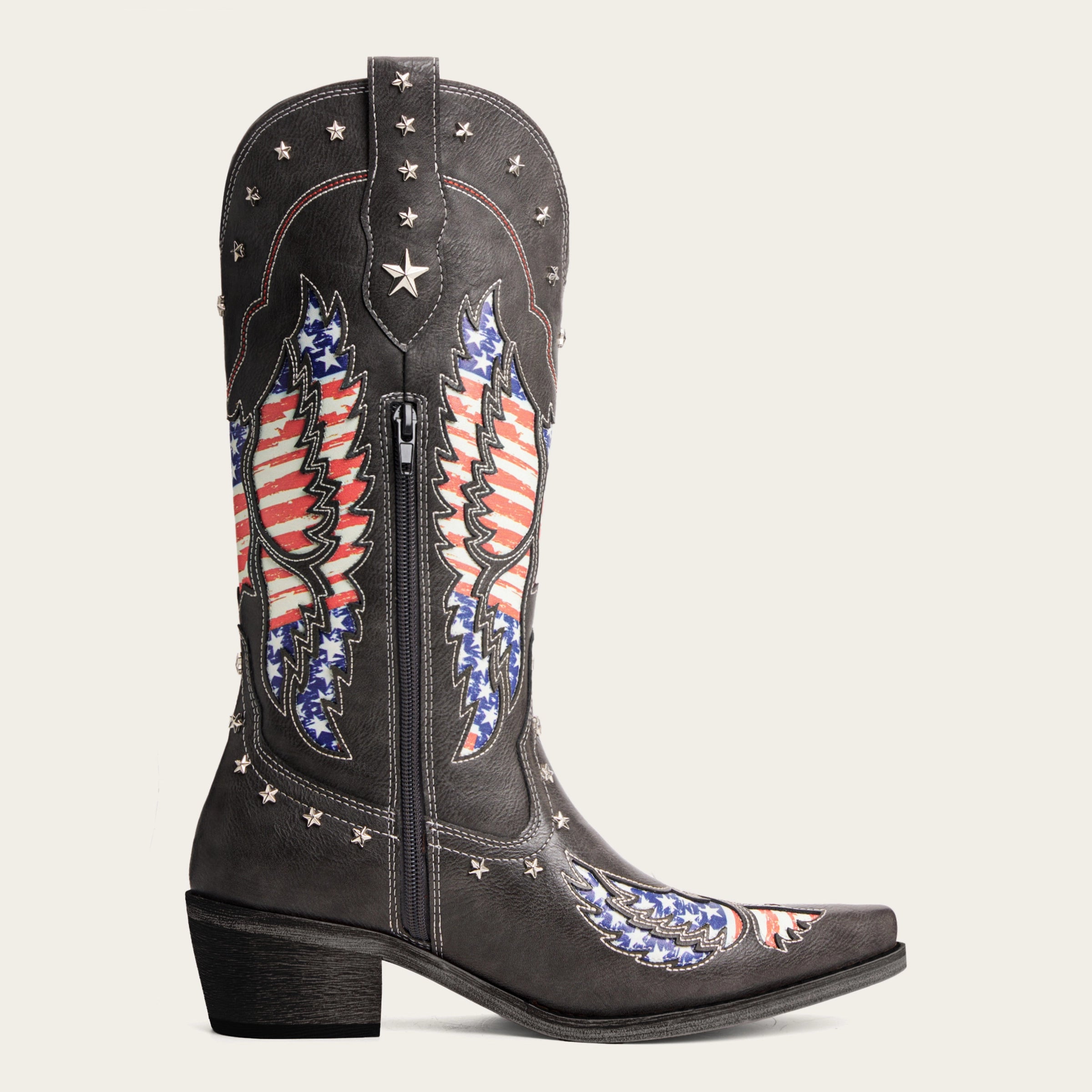 The Liberty - Grey Cowgirl Boots with 50 Stars & American Flag Eagle Embroidery