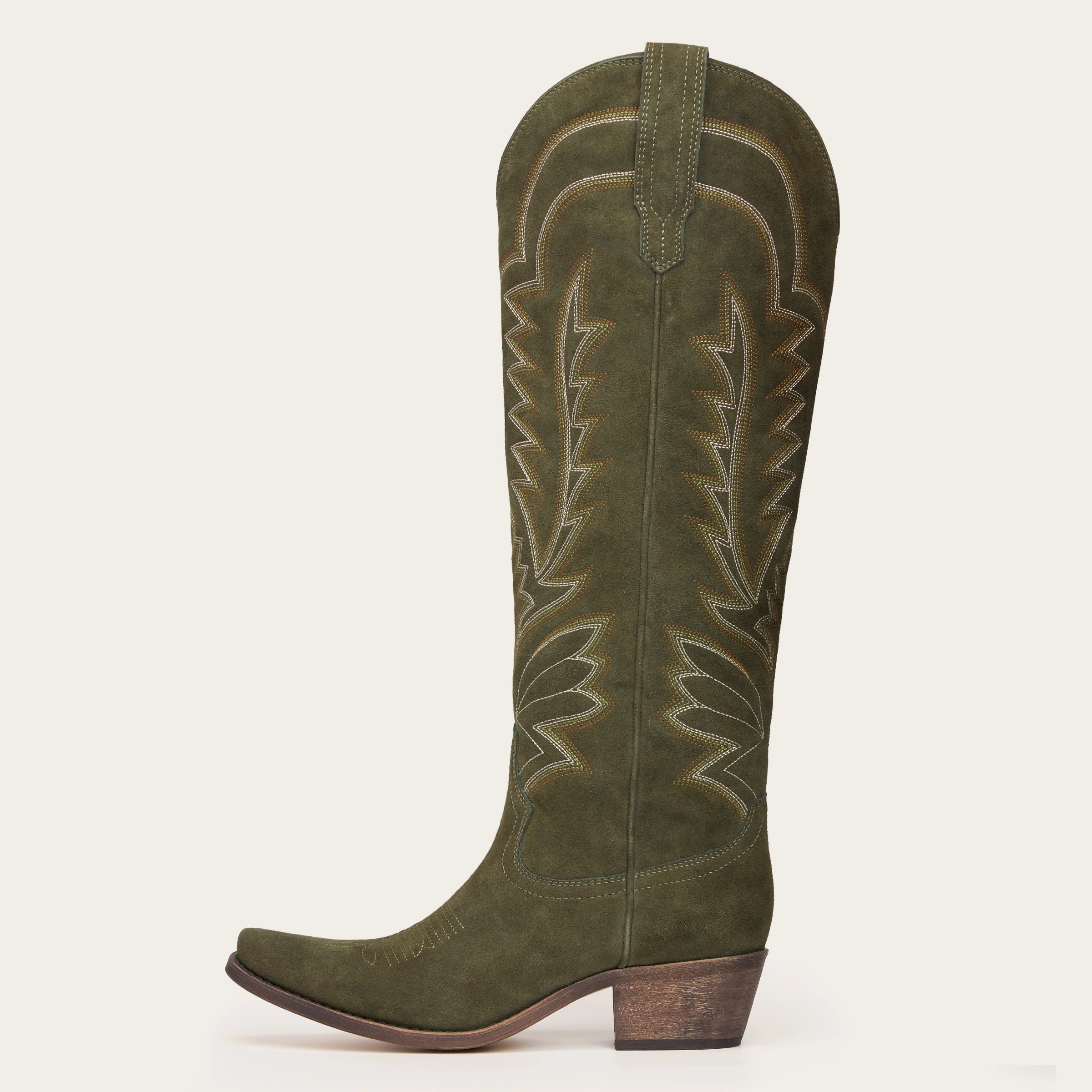 The Laurey - Olive Suede Embroidered Cowgirl Boots with Classic Western Flair