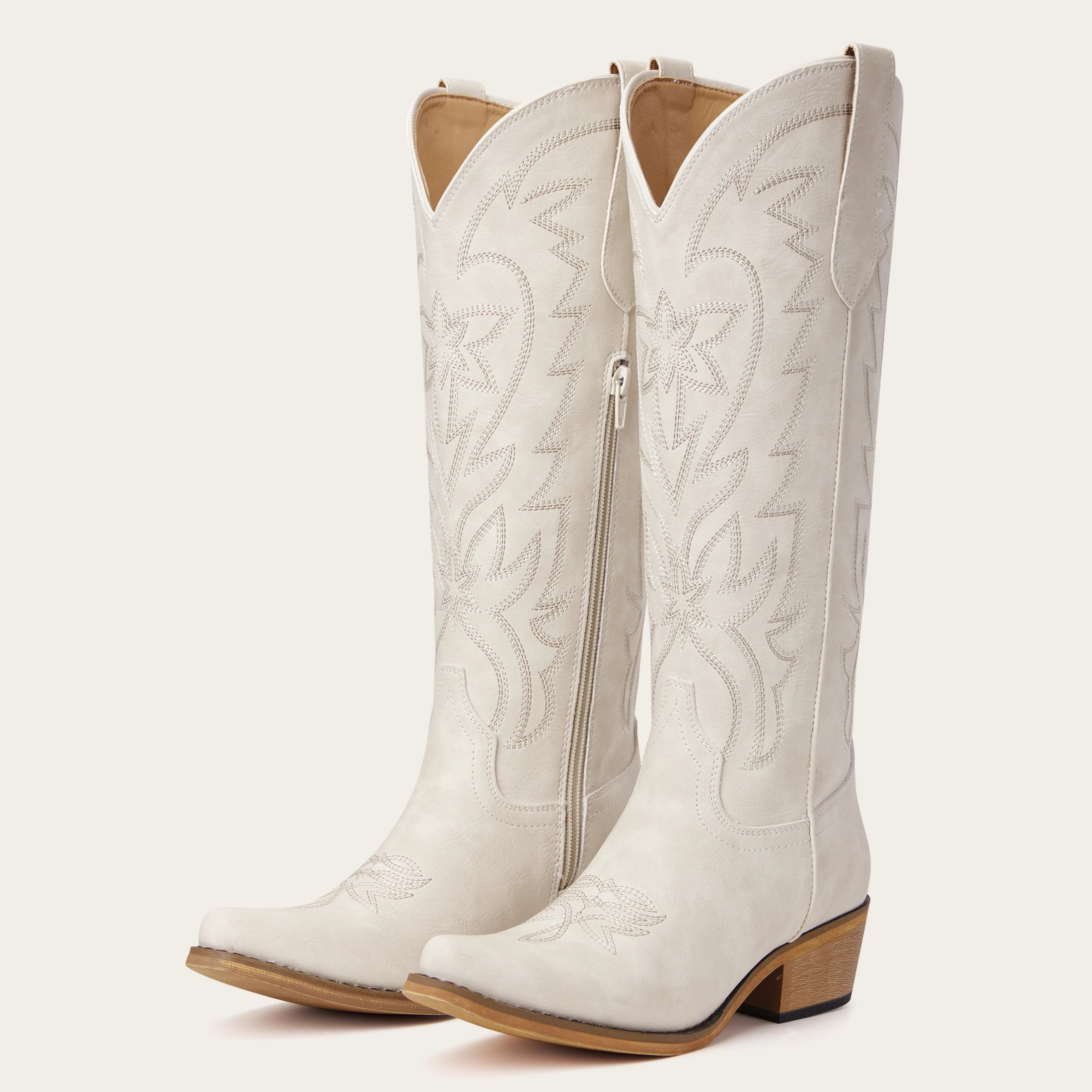 The Molly Wood – Brown Starburst Embroidered Snip Toe Tall Western Cowgirl Boots