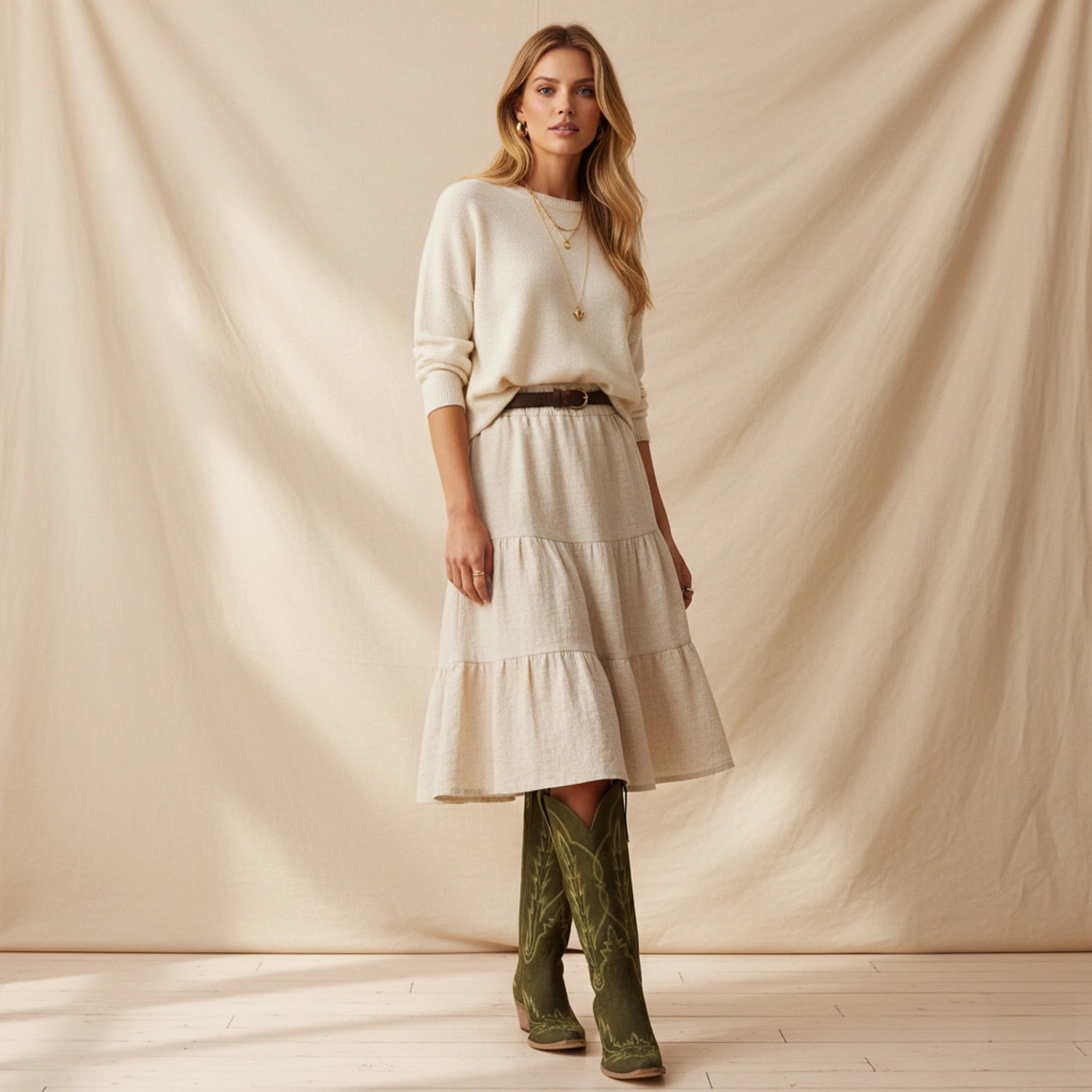 The Rosemary - Olive Suede Classic Tall Cowgirl Boots with Embroidery