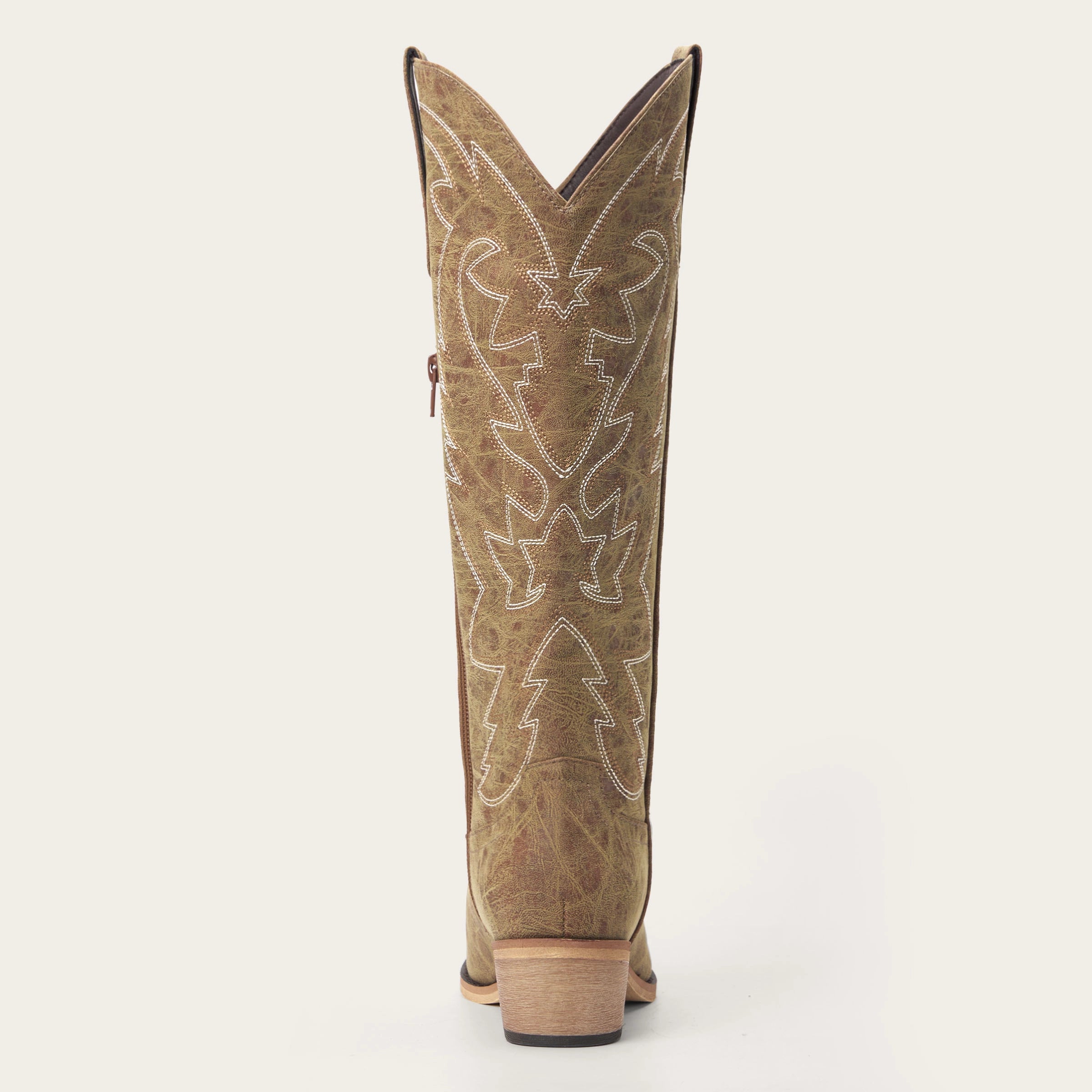 The Molly Wood - Distressed Beige Embroidered Tall Western Cowgirl Boots with Side Zipper