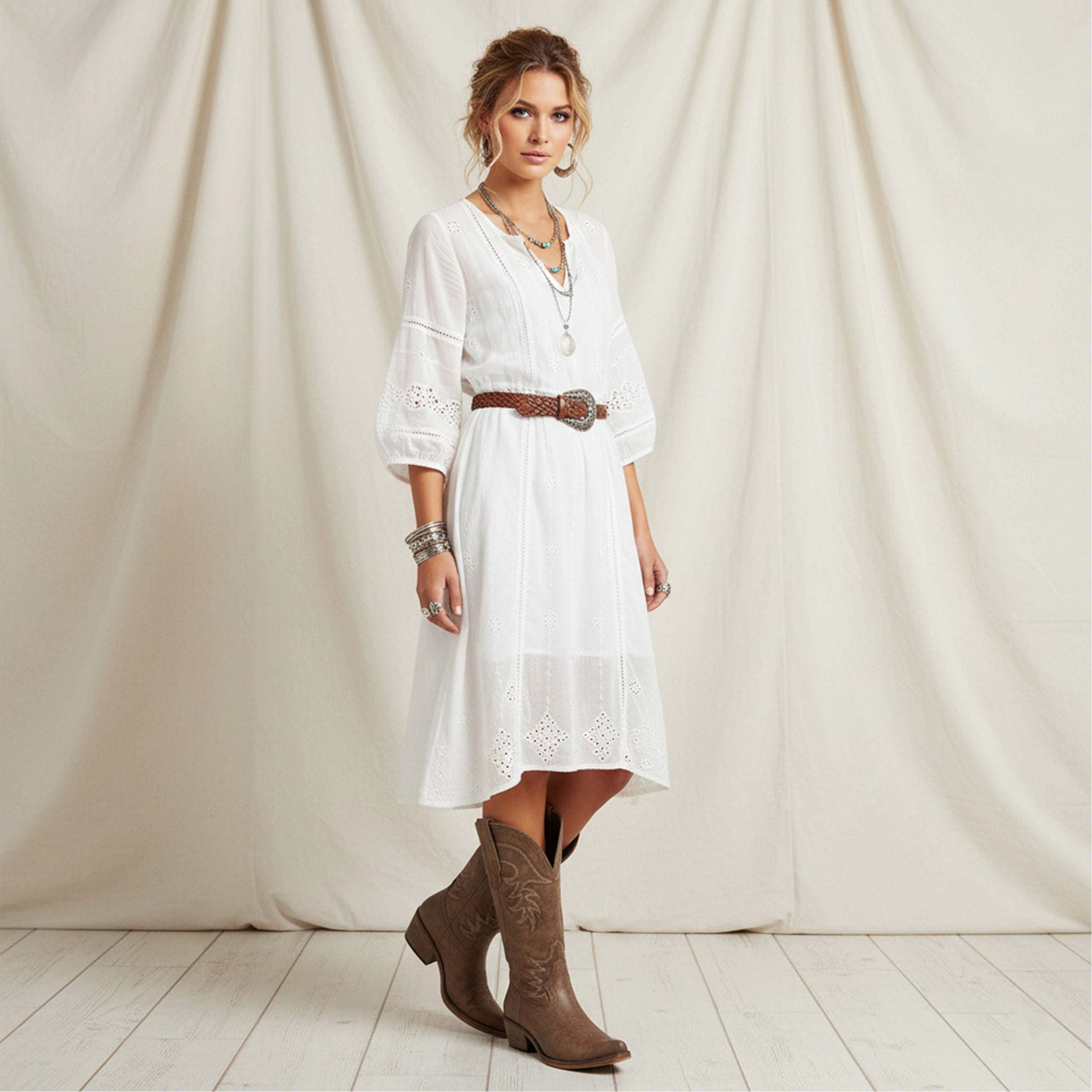 The Elizabeth - Brown Cowgirl Boots Snip Toe with Embroidered Detail