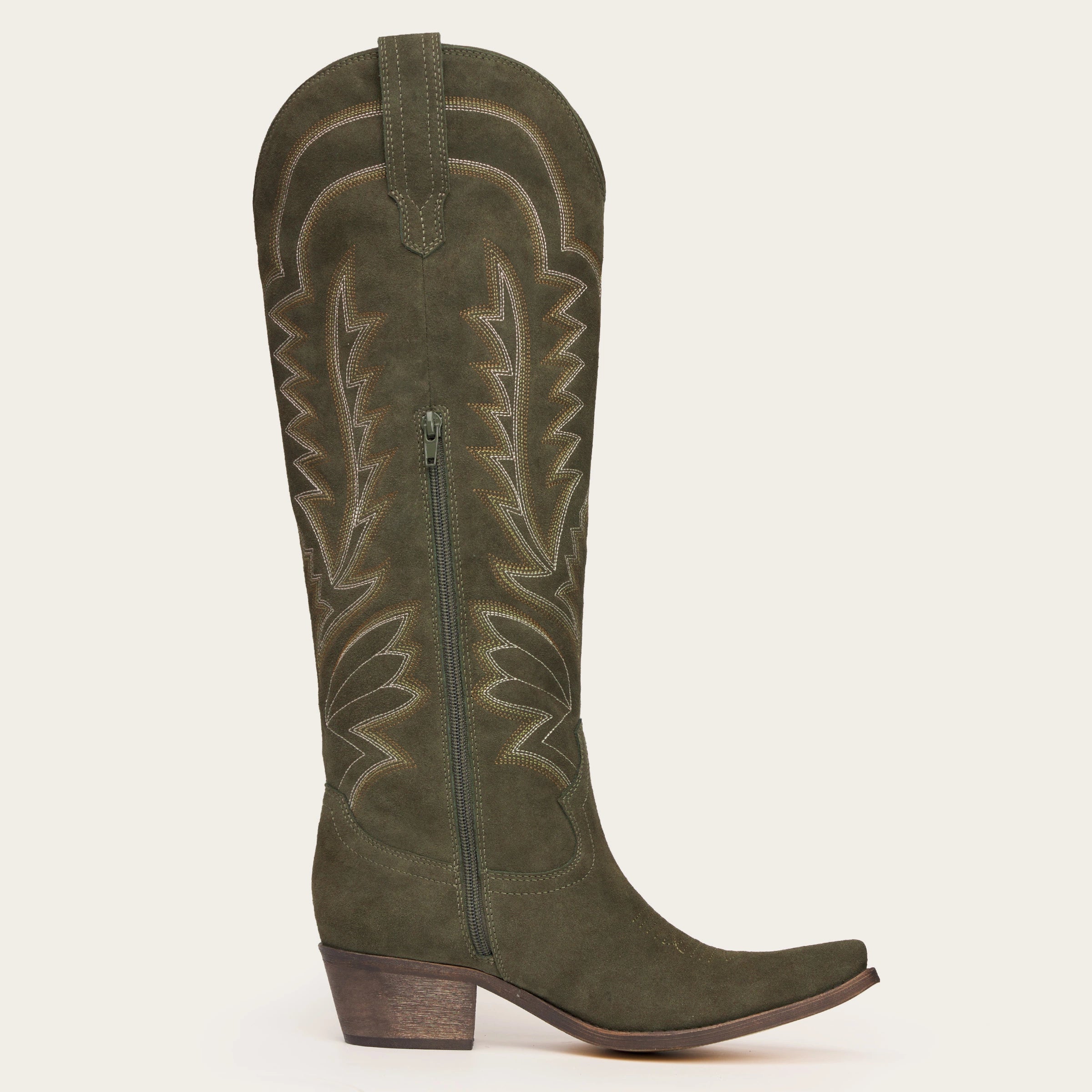 The Laurey - Olive Suede Embroidered Cowgirl Boots with Classic Western Flair