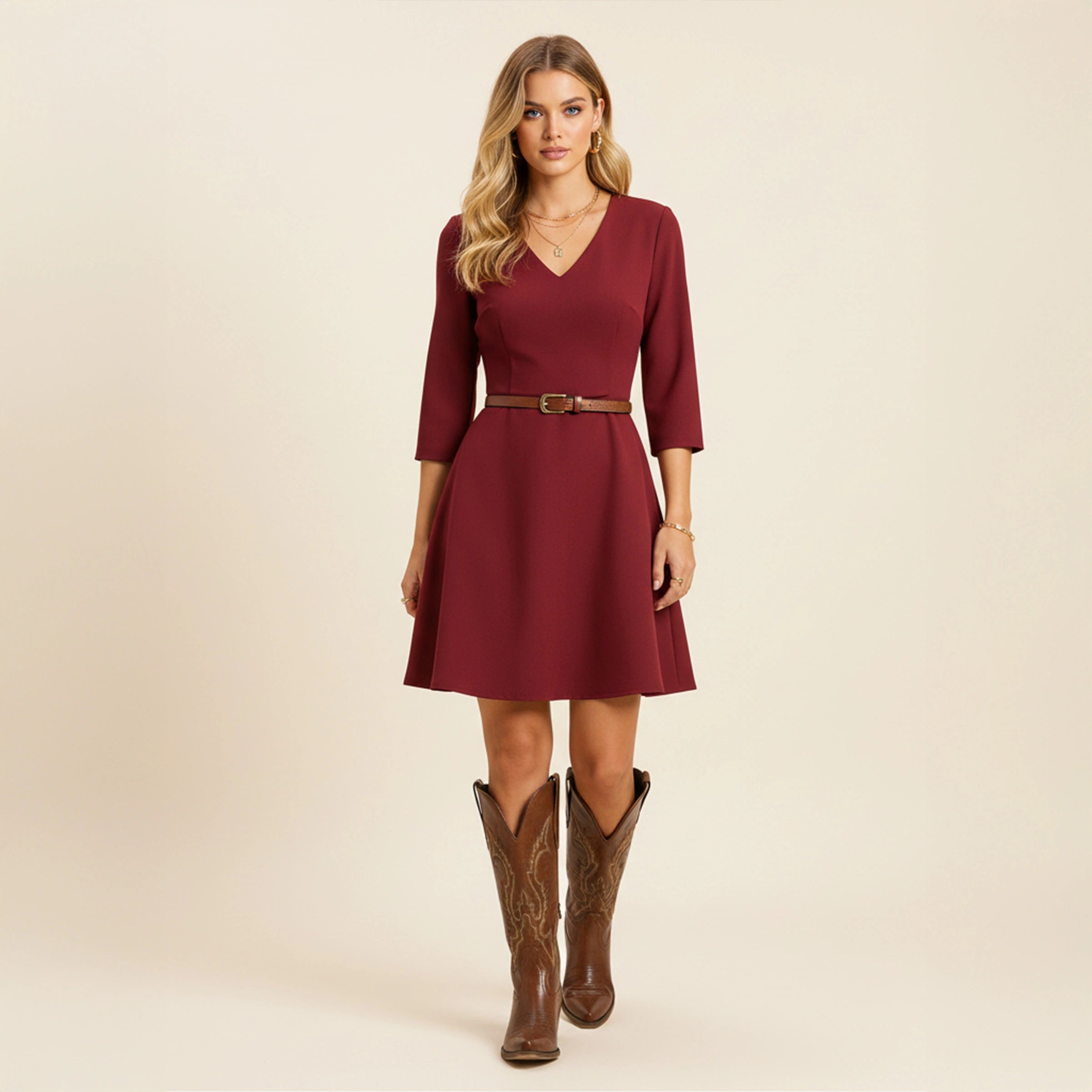 The Phoenix - Brown Short Tall Cowboy Boots with Classic Western Embroidery