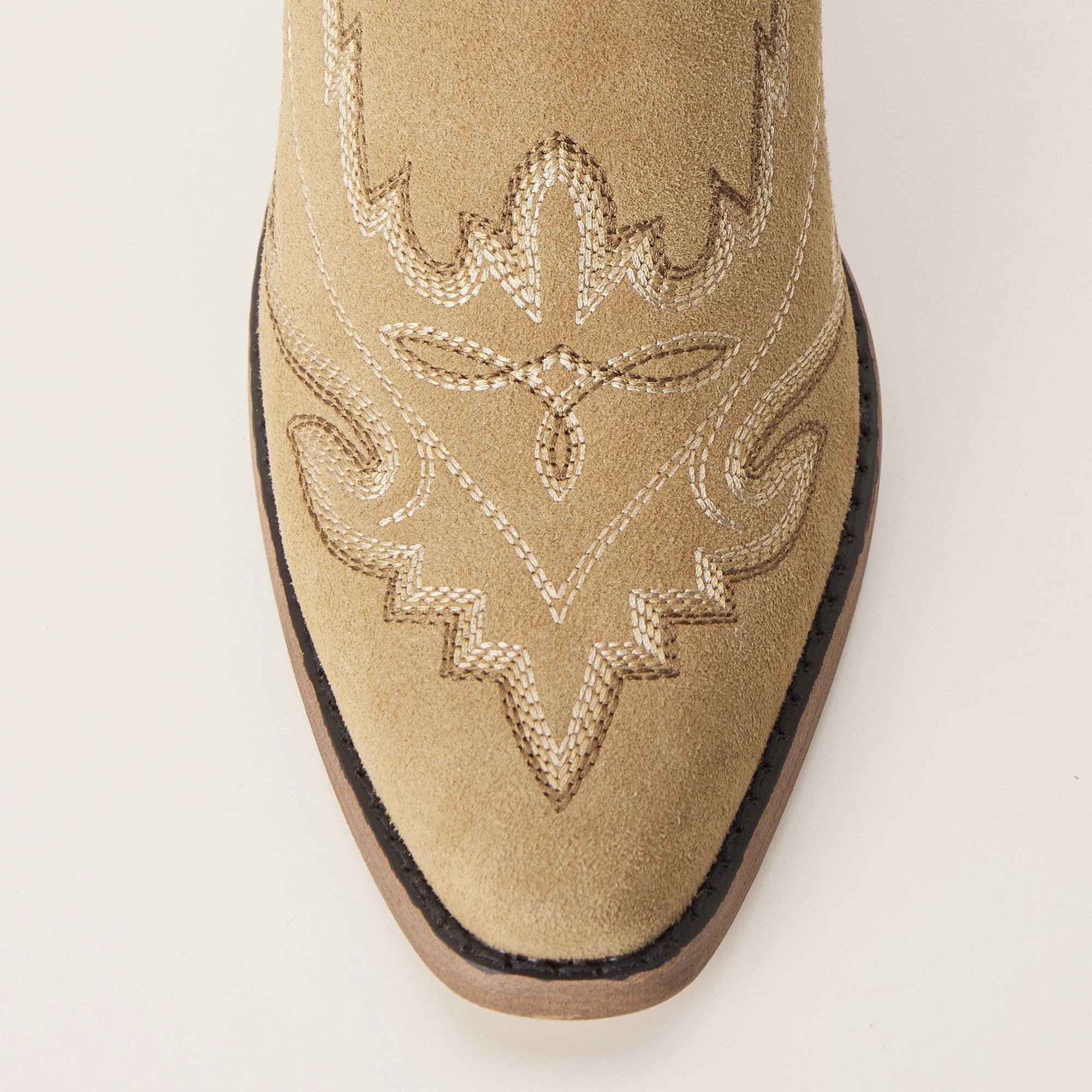The Rosemary - Beige Suede Classic Tall Cowgirl Boots with Embroidery