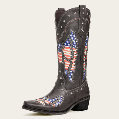 The Liberty - Grey Cowgirl Boots with 50 Stars & American Flag Eagle Embroidery