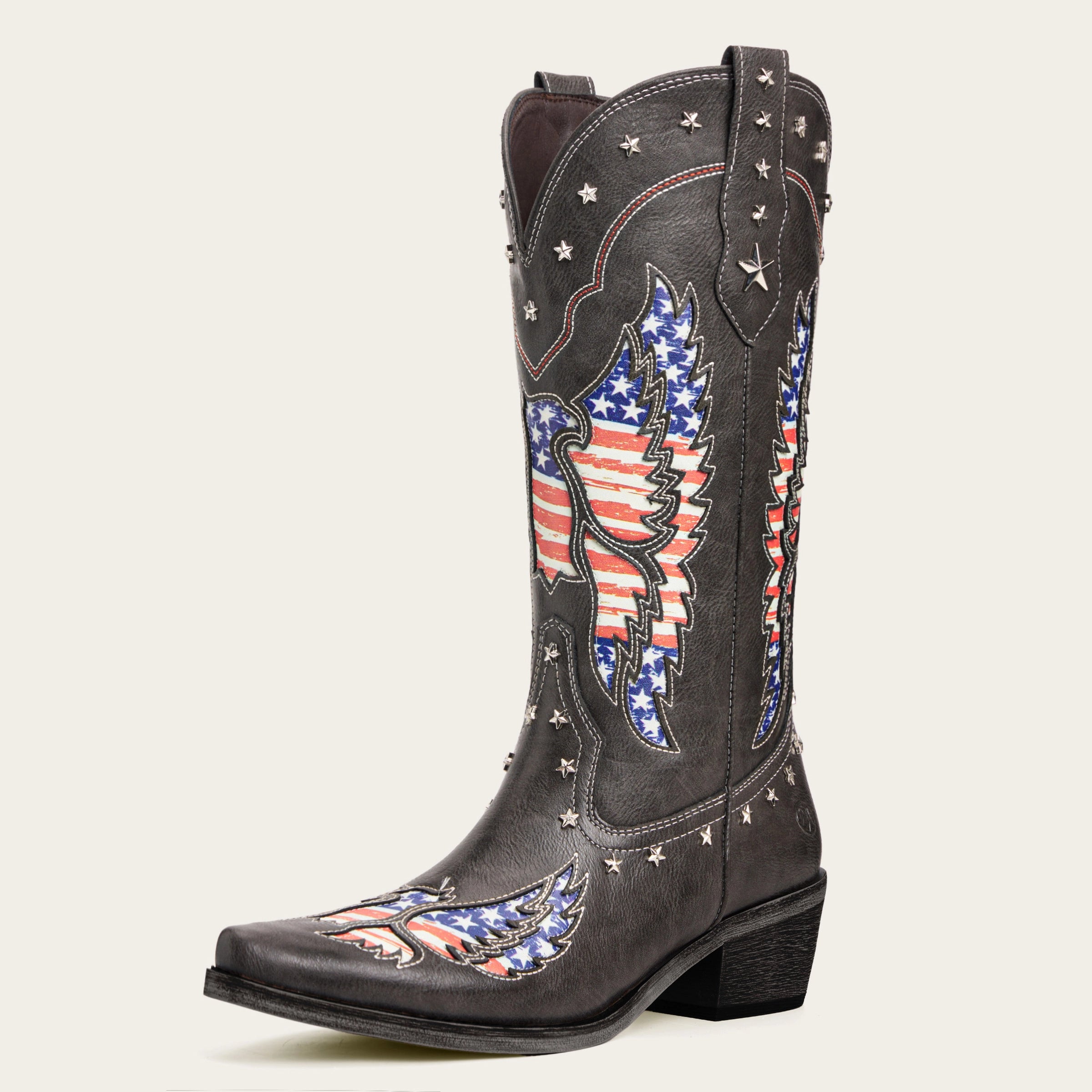 The Liberty - Grey Cowgirl Boots with 50 Stars & American Flag Eagle Embroidery