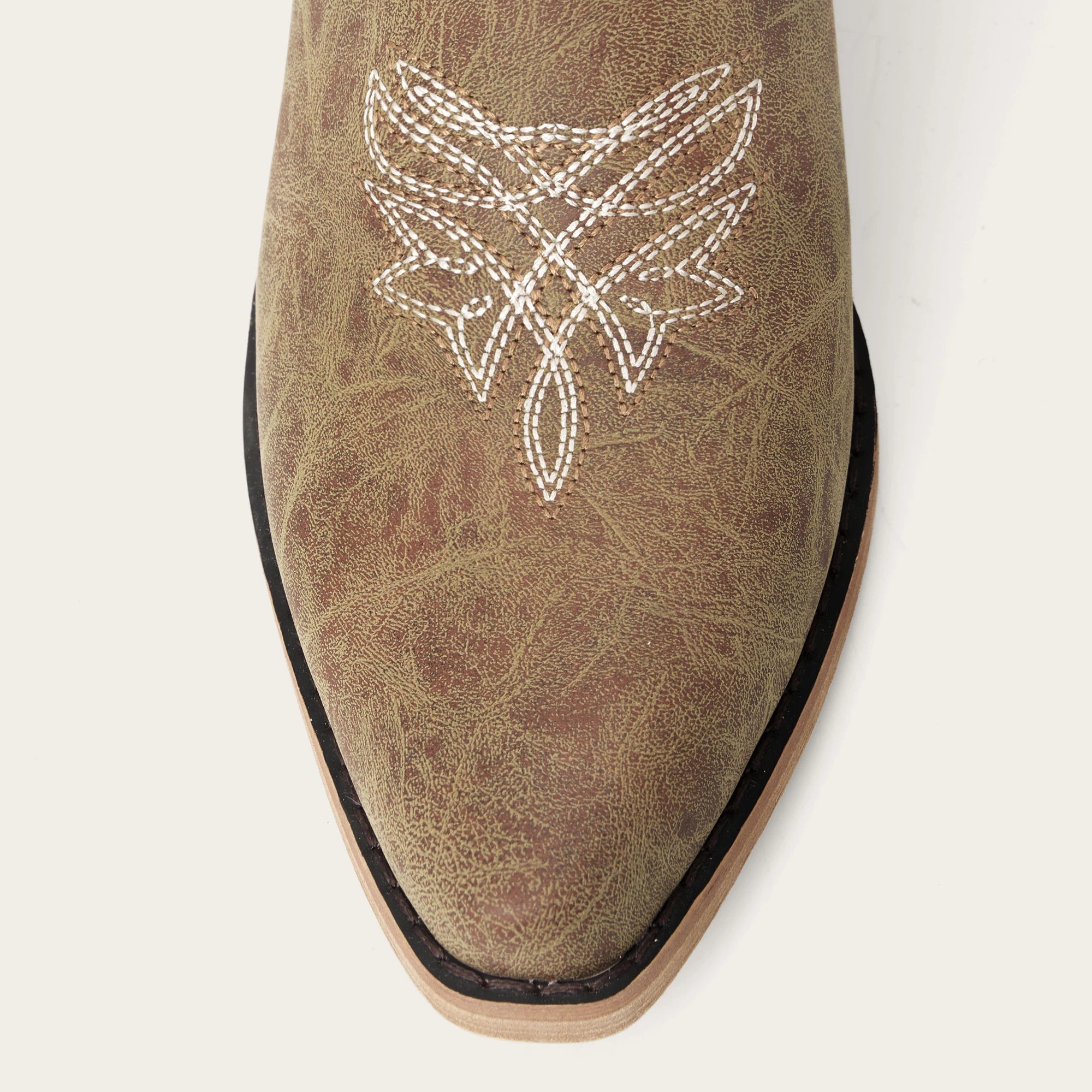 The Molly Wood – Distressed Tan Leather Snip Toe Embroidered Comfy Tall Cowgirl Boots