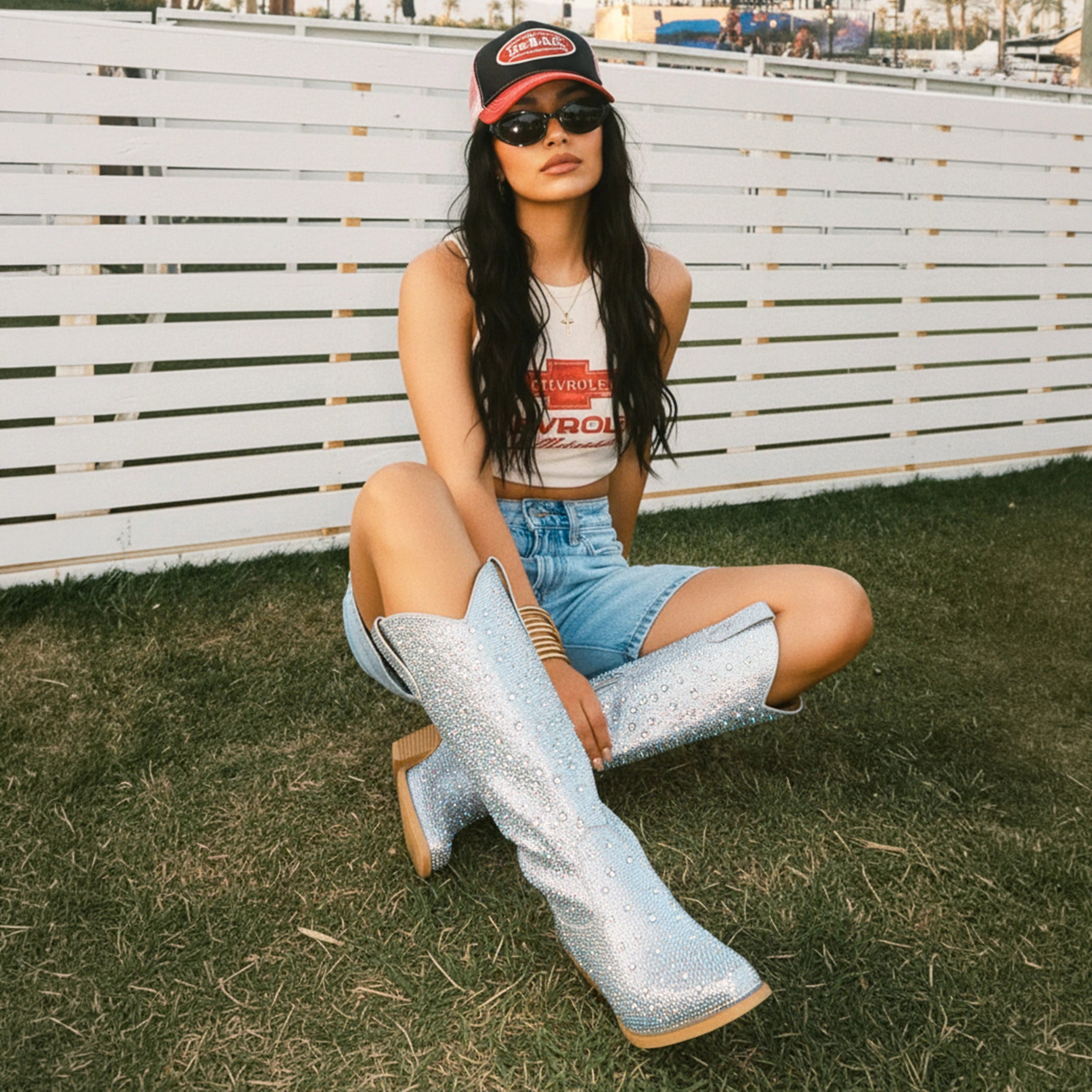 The Stardust – Crystal-Covered Silver Tall Cowgirl Boots