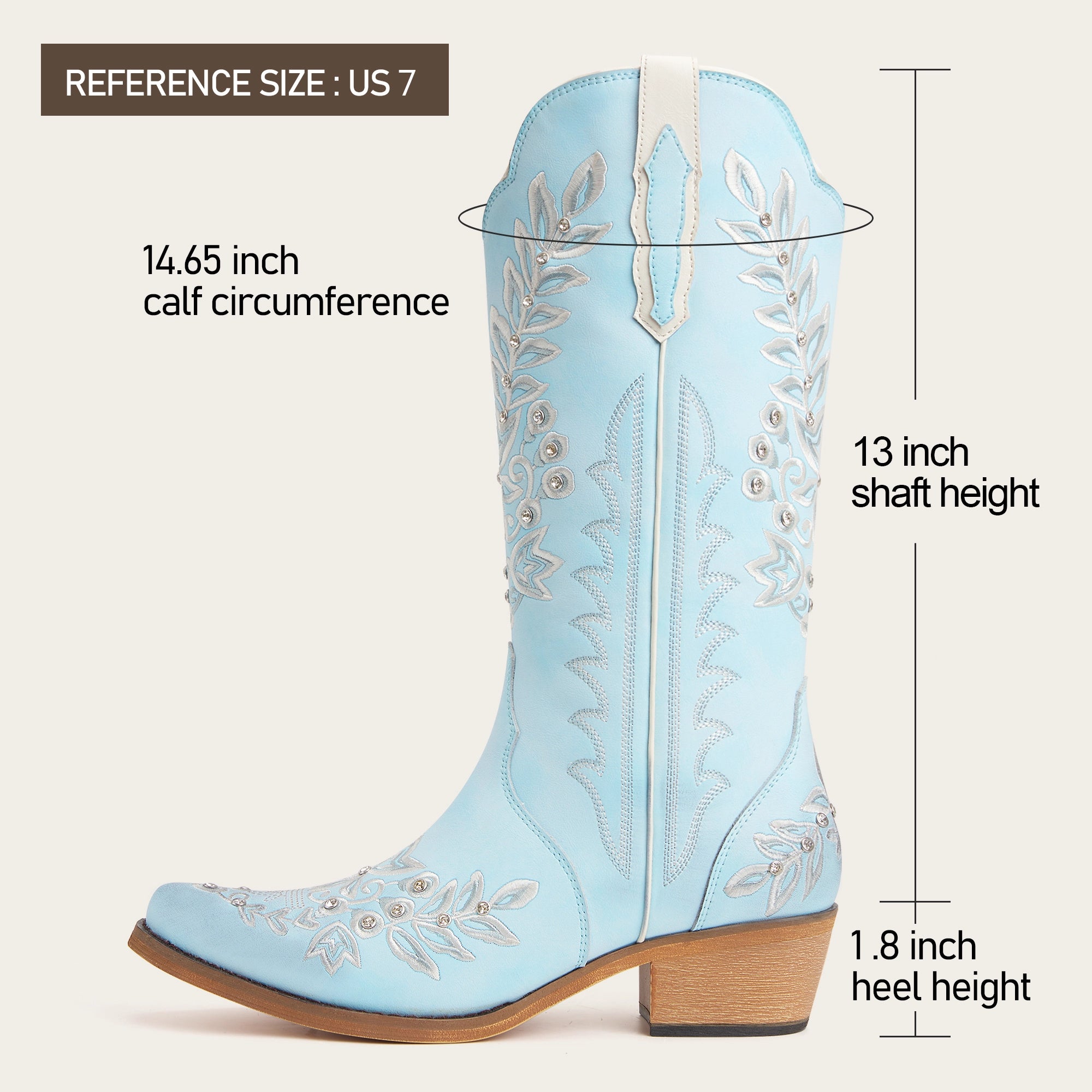 The Grace - Blue Western Boots with Embroidered Floral and Rhinestone Accents