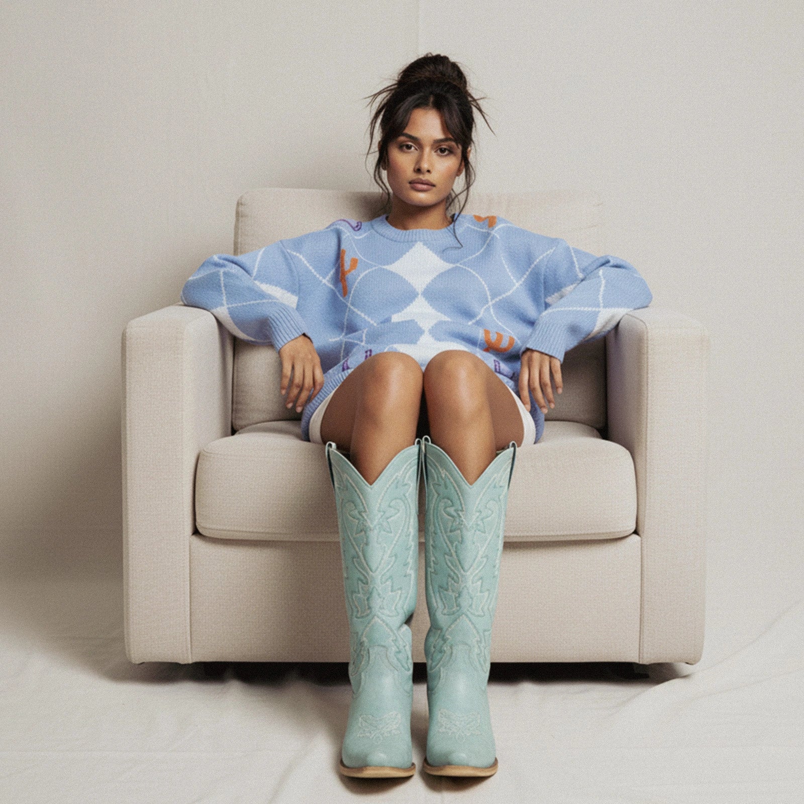 The Molly Wood – Blue Snip Toe Embroidered Cute Comfortable Tall Cowgirl Boots