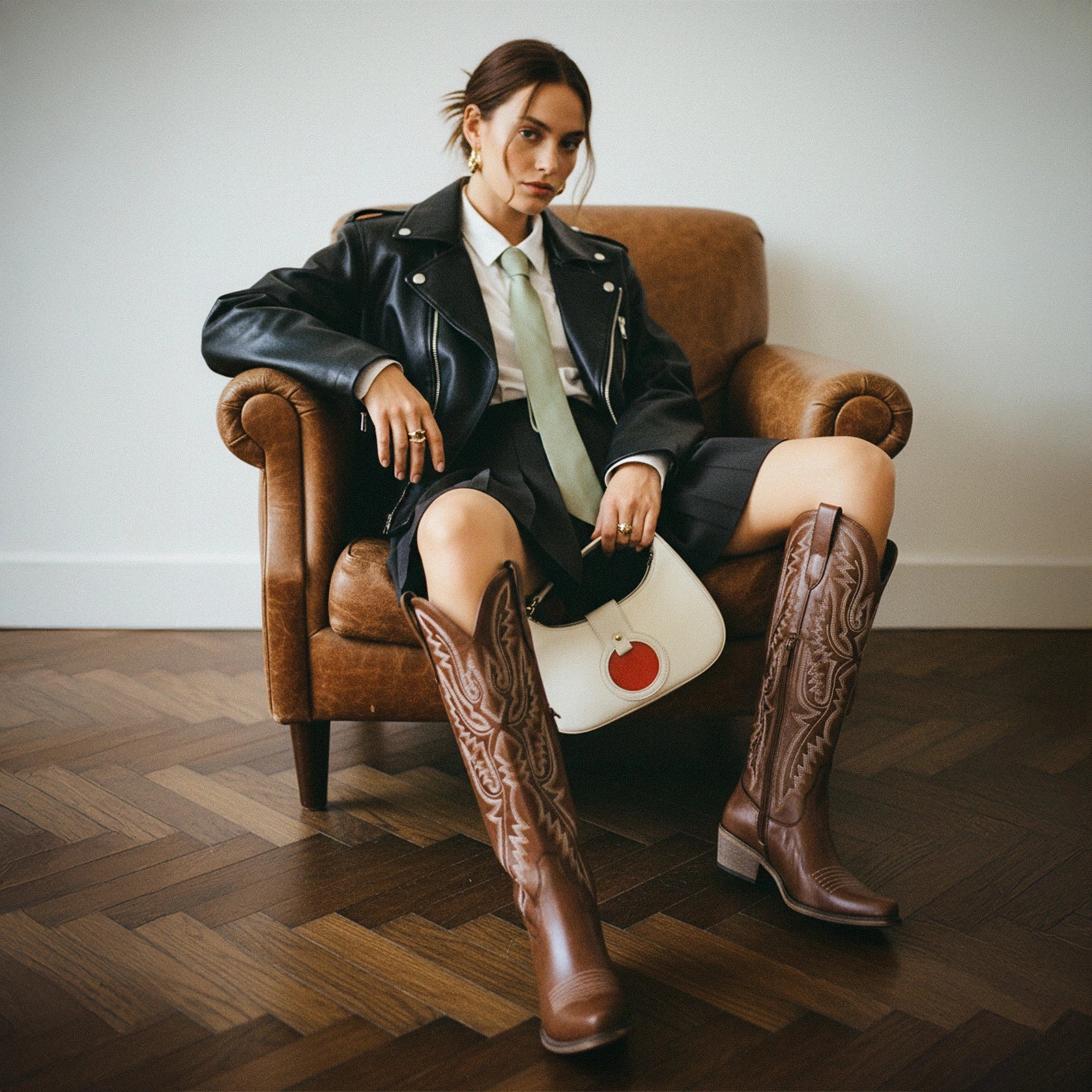 The Withersteen ā Brown Tall Cowgirl Boots with Bold Embroidery and Lace-Up Back