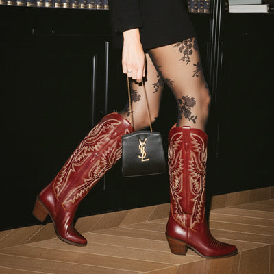The Withersteen - Burgundy Adjustable Wide Calf Soft Snip Toe Cowgirl Boots