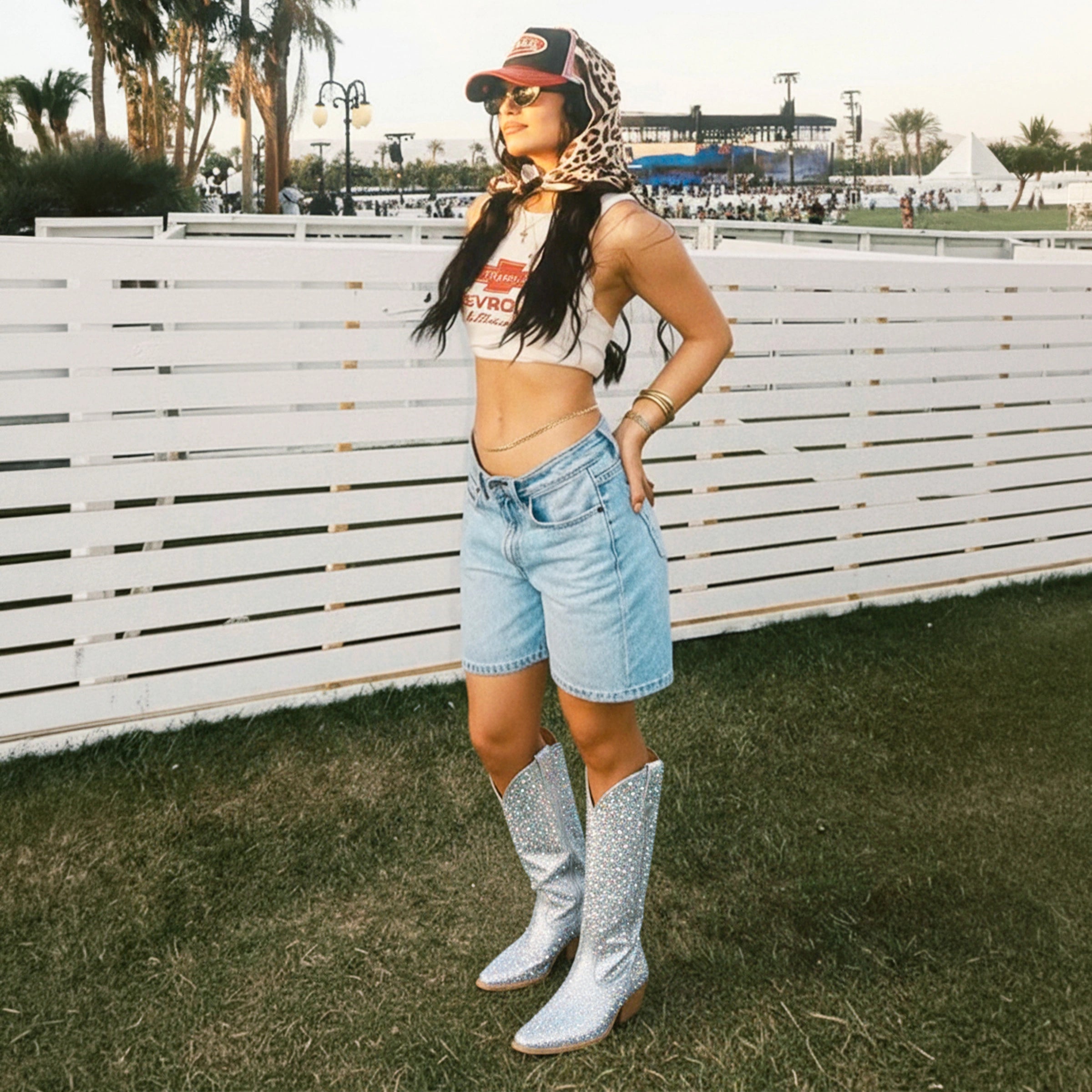 The Stardust - Crystal Covered Silver Tall Cowgirl Boots
