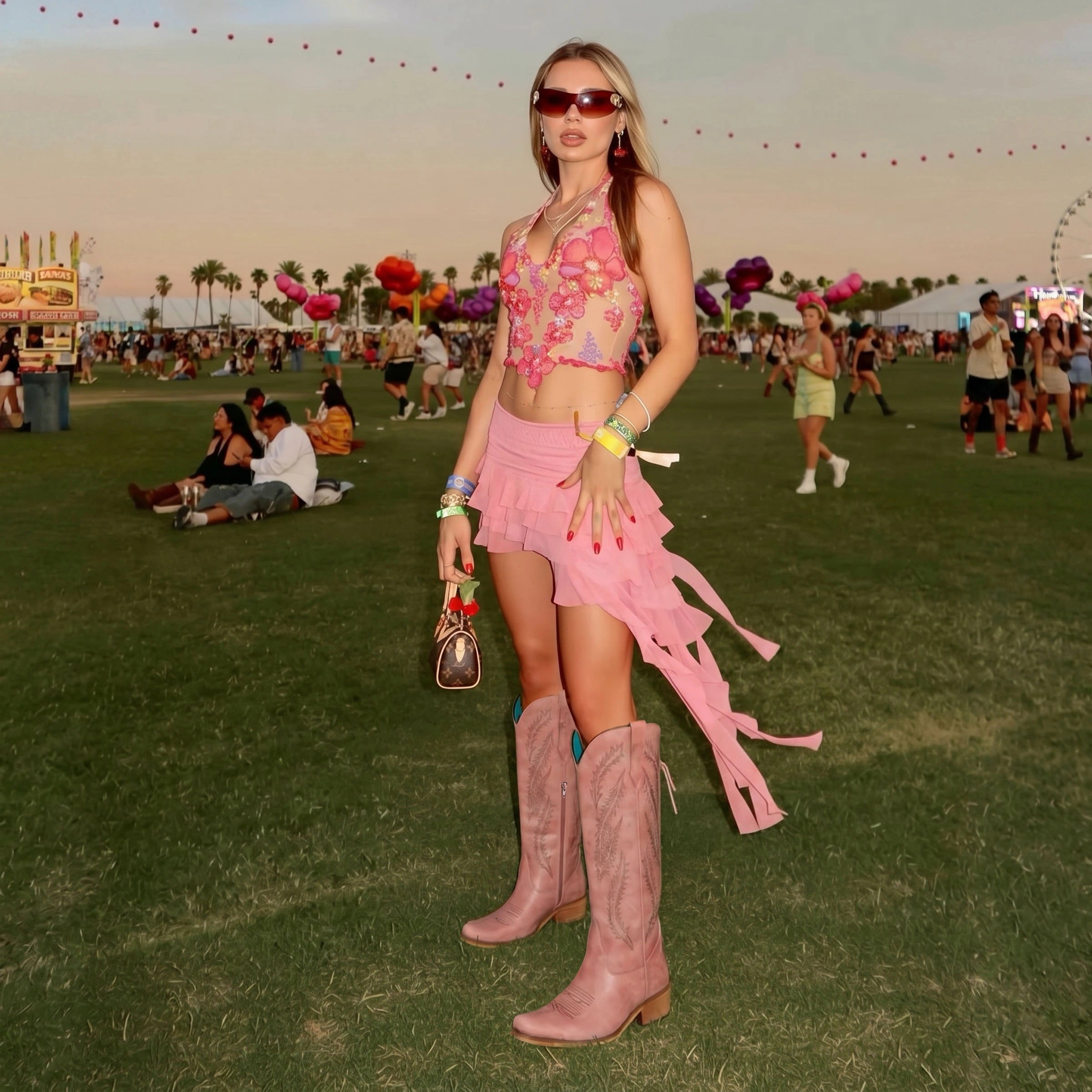 The Cattle - Dusty Rose Tall Wide Calf Western Boots with Tonal Embroidery