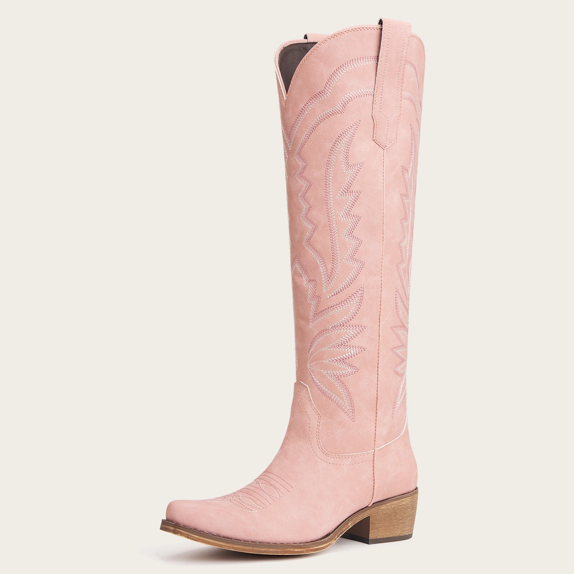 The Laurey - Blush Pink Lightning Embroidered Cowgirl Boots with Classic Western Flair