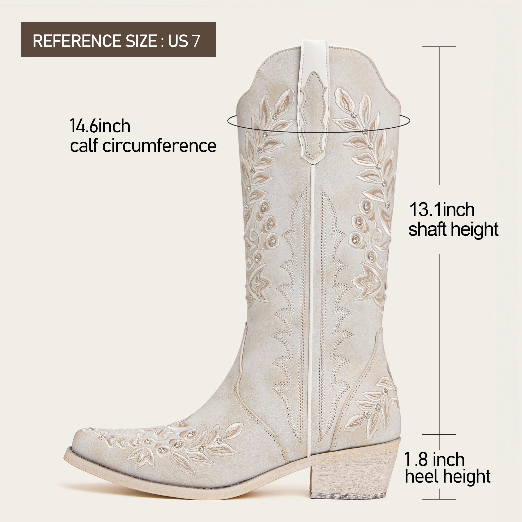 The Grace - Ivory Western Boots with Embroidered Floral and Rhinestone Accents
