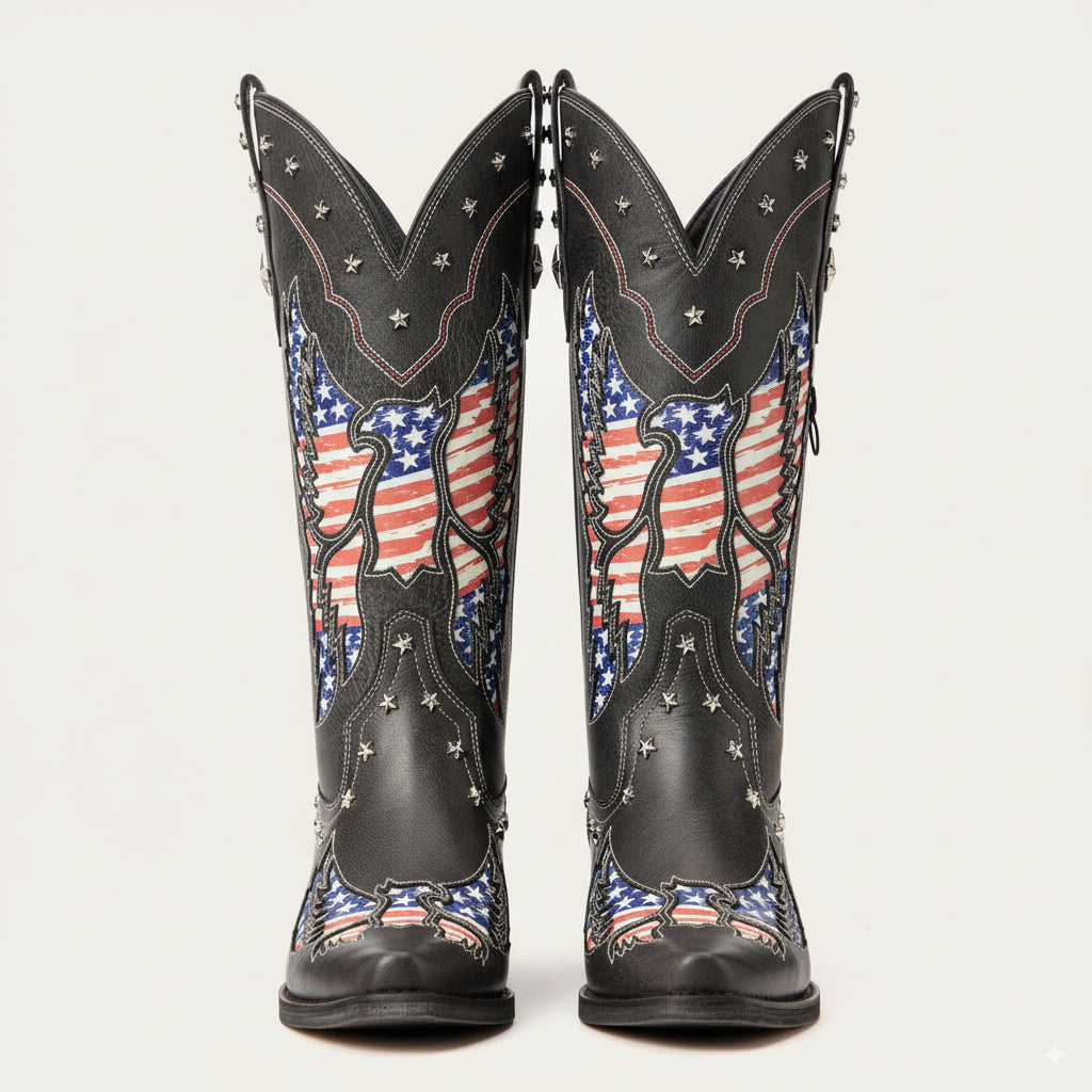 The Liberty – Grey Cowgirl Boots with 50 Stars & American Flag Eagle Embroidery