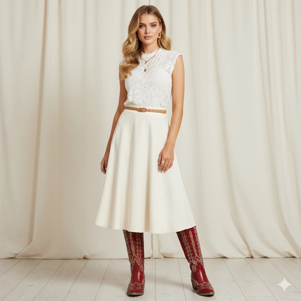 The Eula - Red Tall Cowgirl Boots with Intricate Western Embroidery