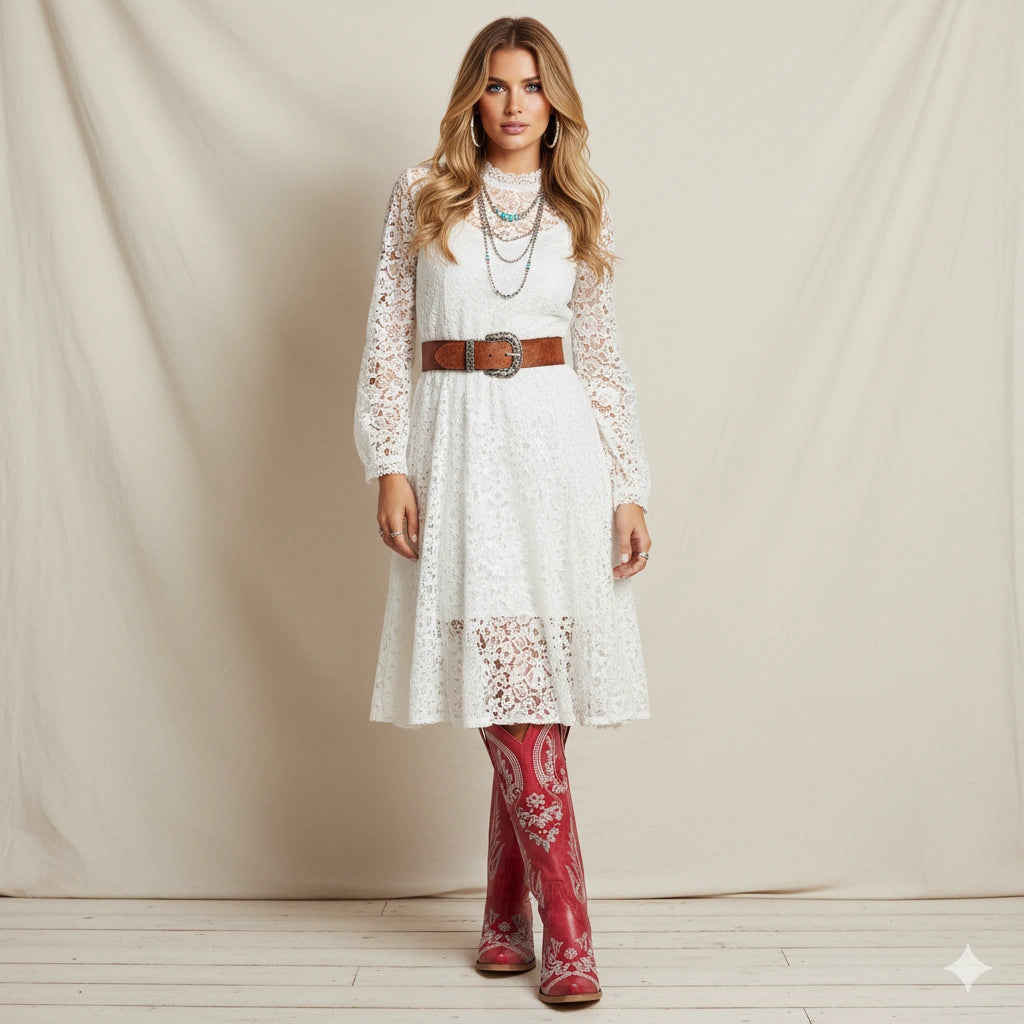 The Aurelia - Crimson Blaze Women's Cowgirl Boots with Snip Toe & Floral Embroidery