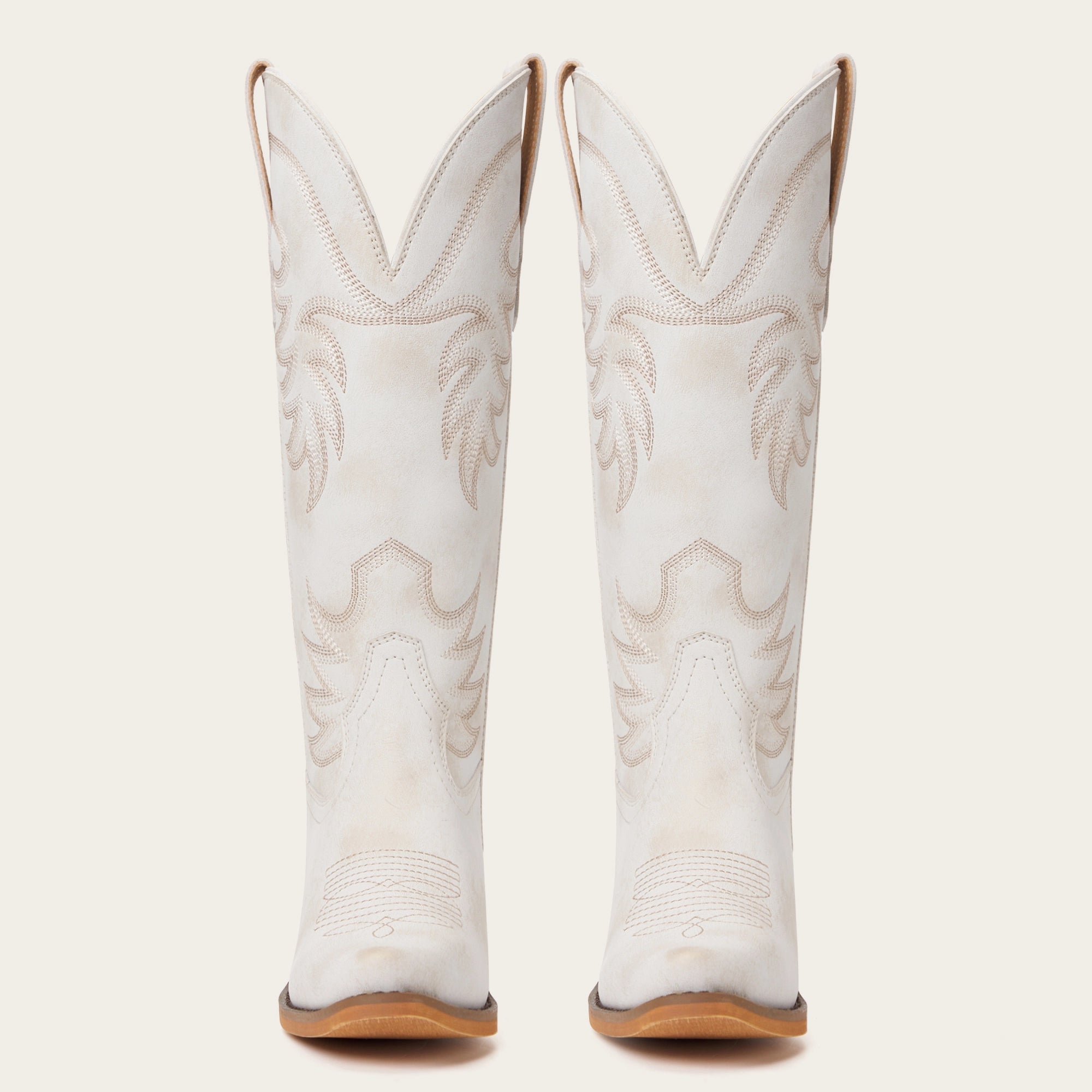 The Elizabeth - Ivory Cowgirl Boots Snip Toe with Embroidered Detail