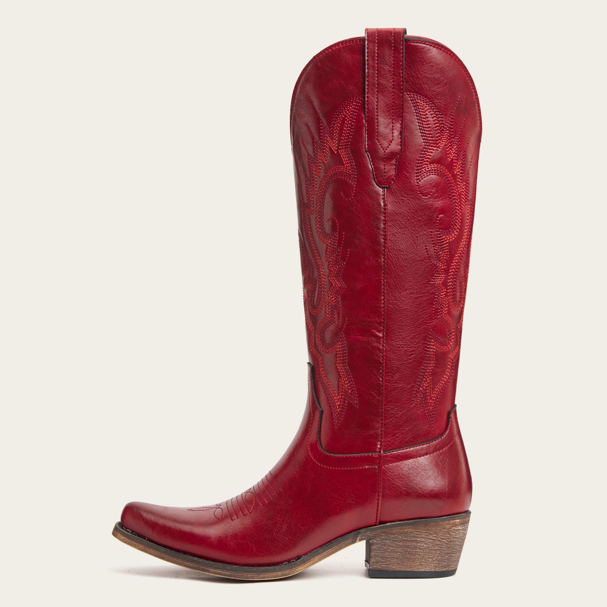The Phoenix - Crimson Short Tall Cowboy Boots with Classic Western Embroidery