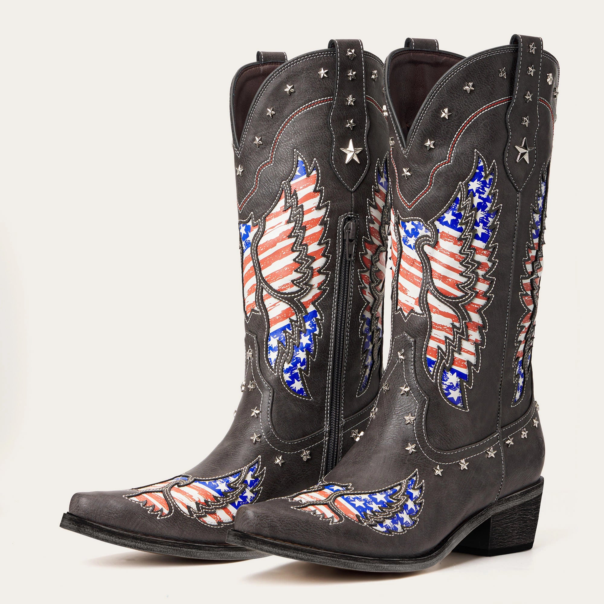 The Liberty – Grey Cowgirl Boots with 50 Stars & American Flag Eagle Embroidery