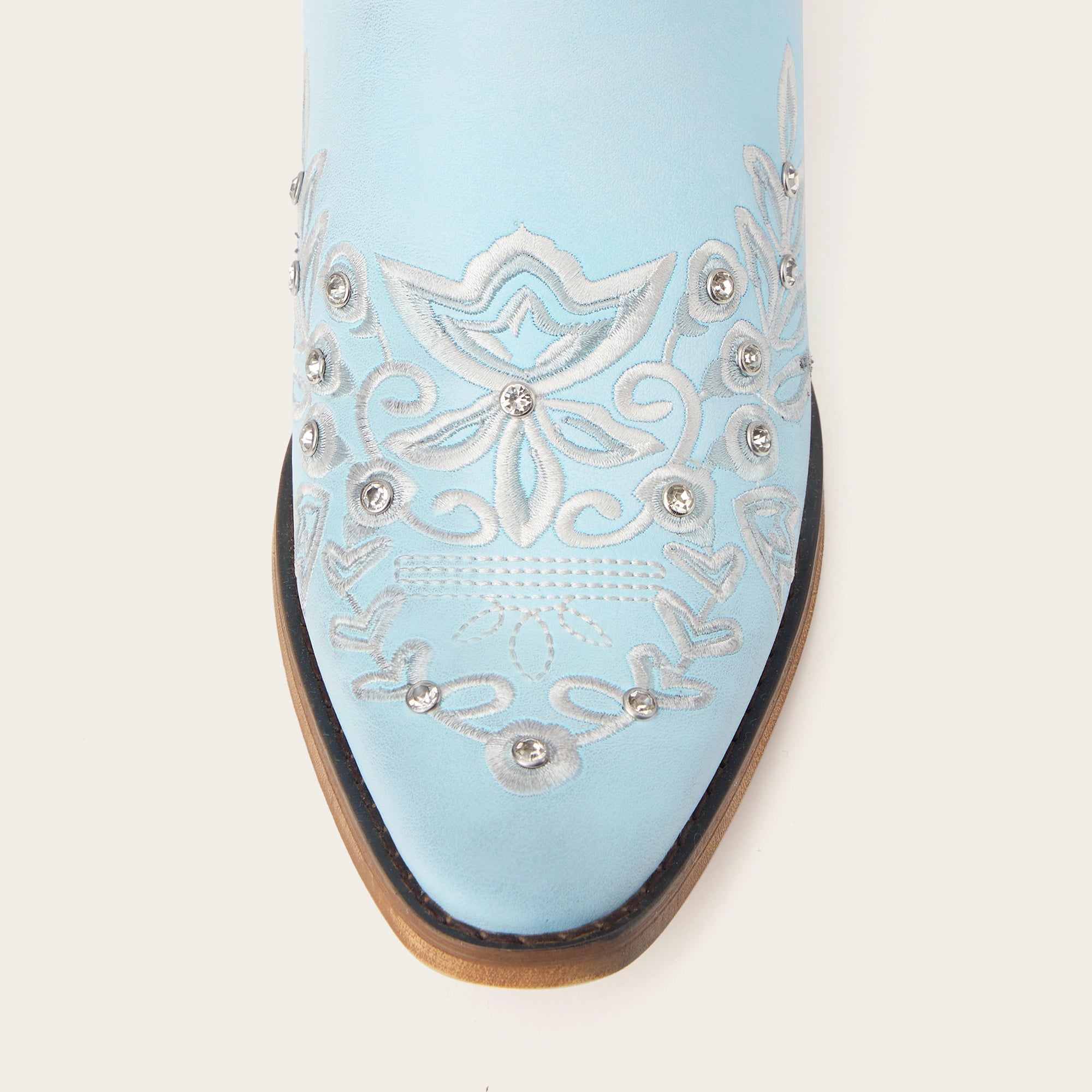 The Grace - Blue Western Boots with Embroidered Floral and Rhinestone Accents