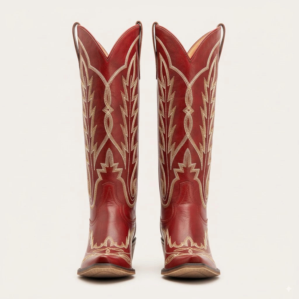The Rosemary - Burgundy Classic Tall Cowgirl Boots with Embroidery